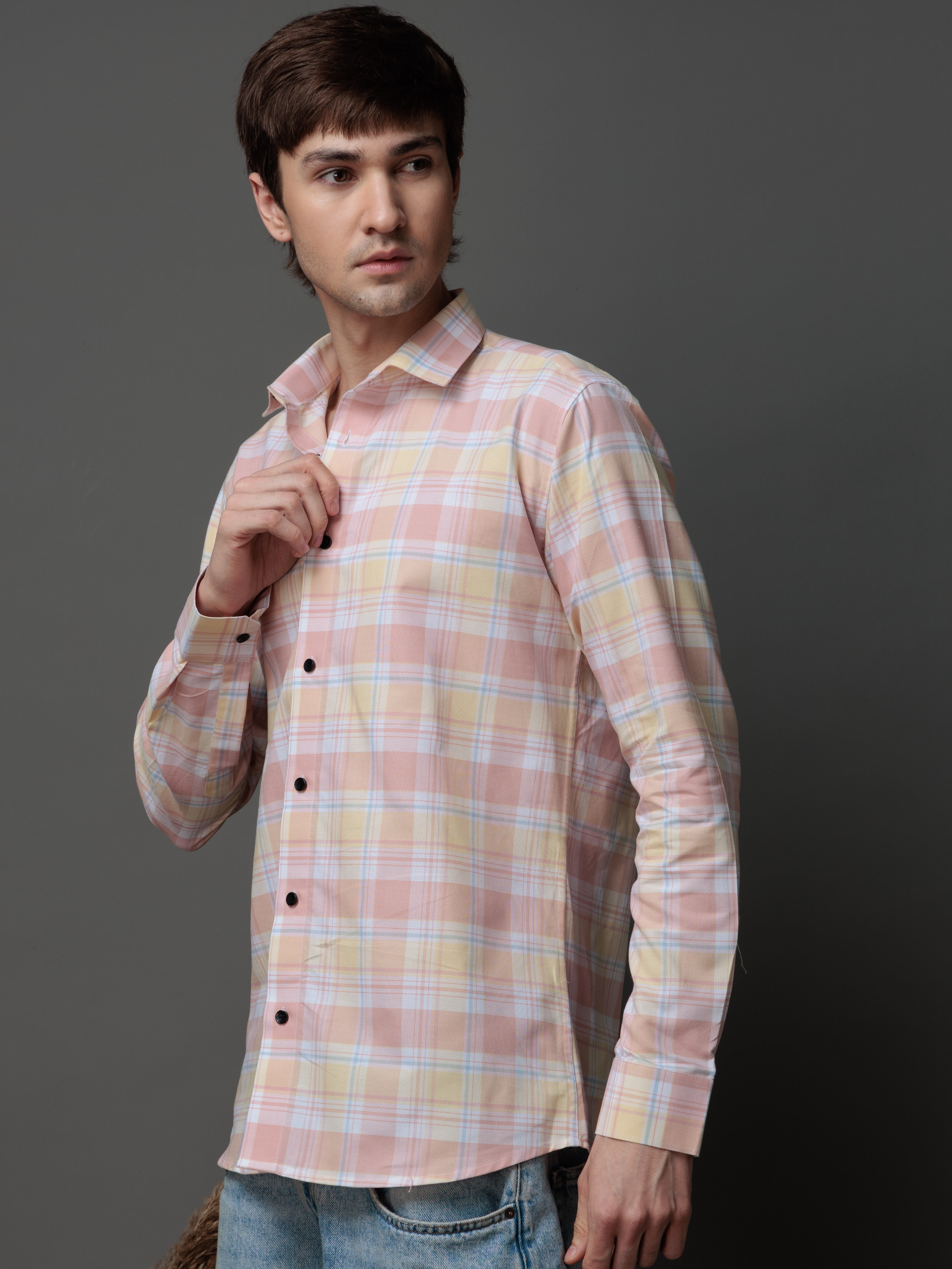 BOX PINK CHECKED COTTON CASUAL SHIRT FOR MEN'S
