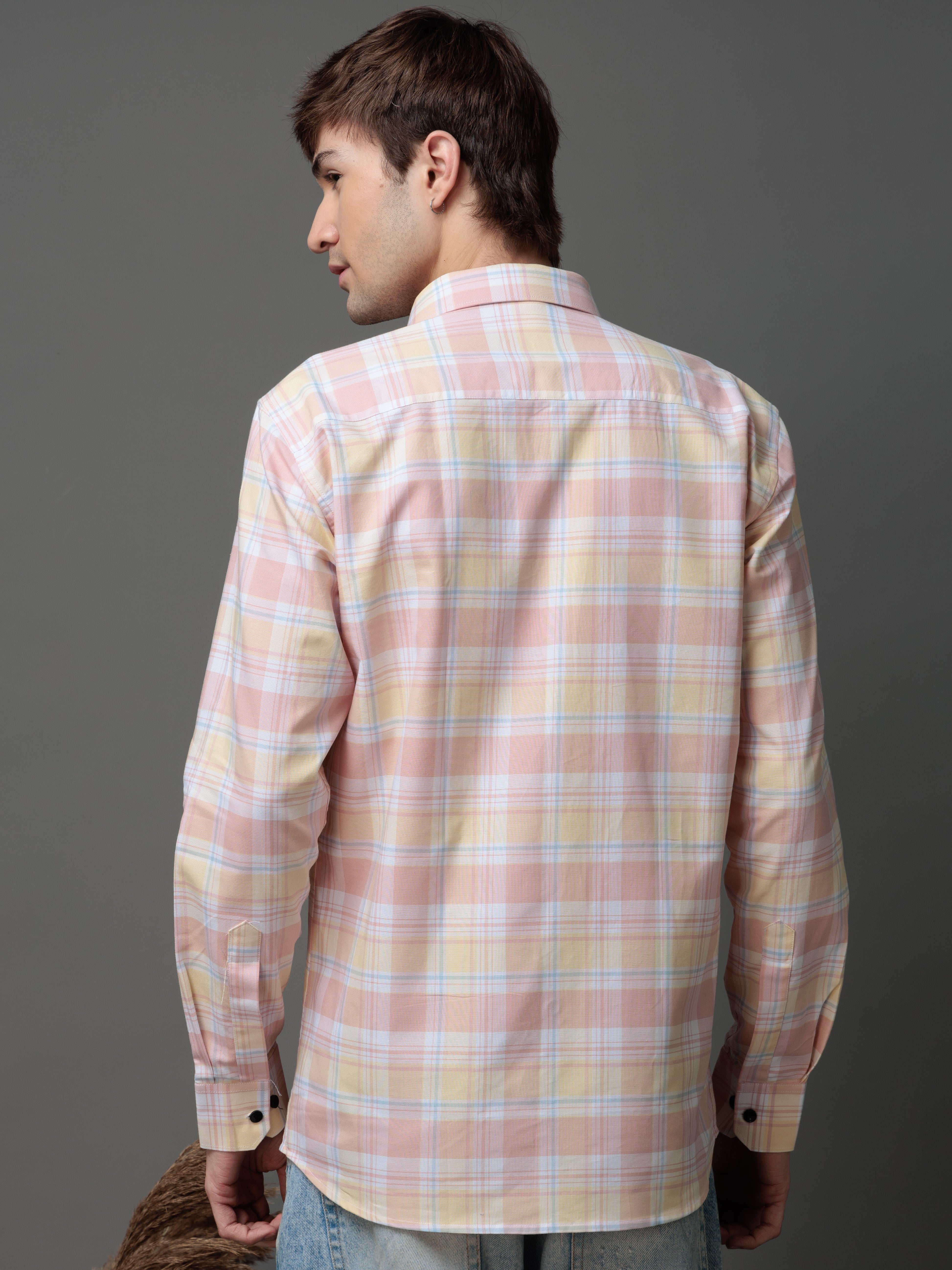 BOX PINK CHECKED COTTON CASUAL SHIRT FOR MEN'S