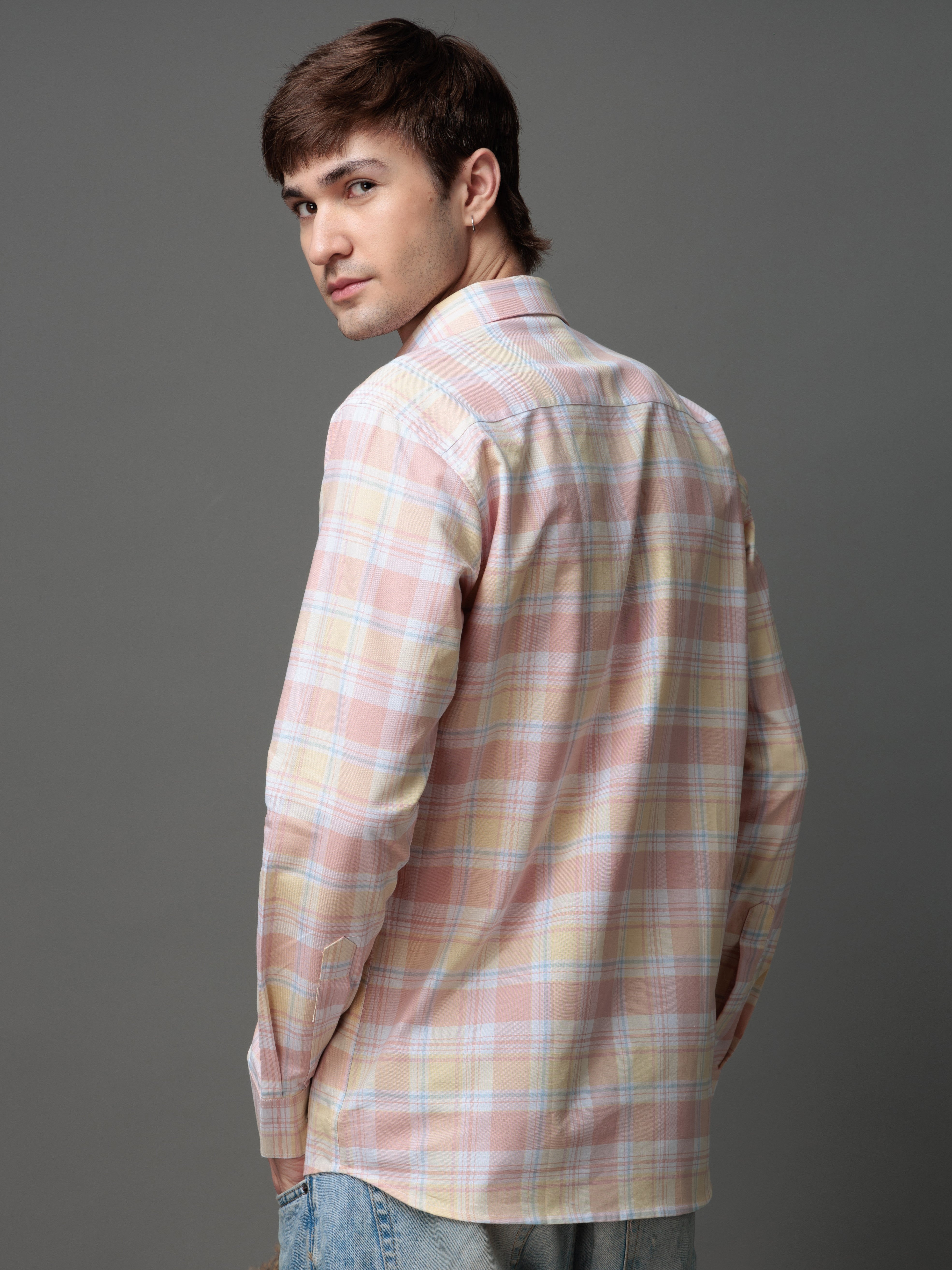 BOX PINK CHECKED COTTON CASUAL SHIRT FOR MEN'S