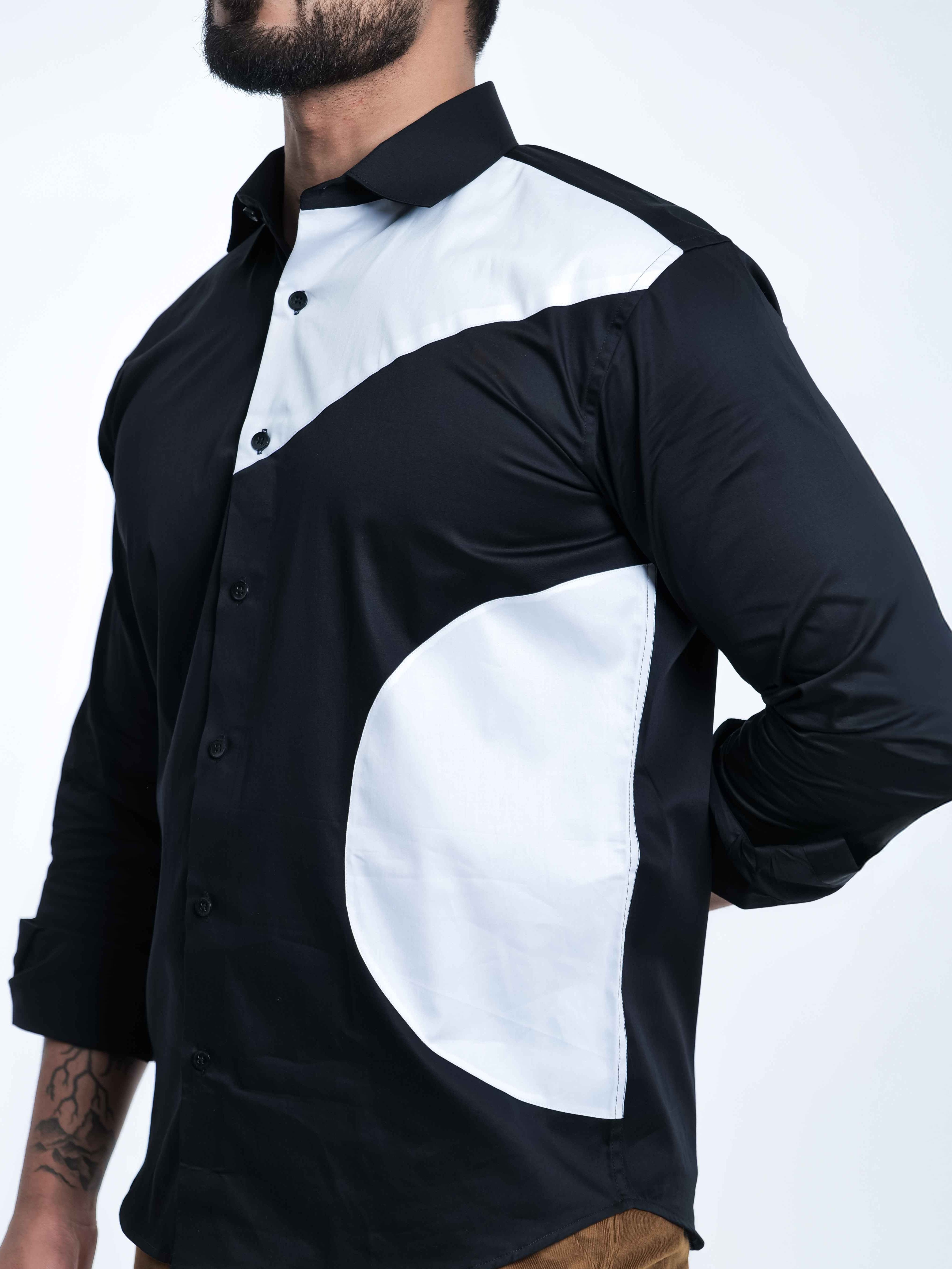 FOOMER BLACK AND WHITE CUT N SEW DESIGNER SHIRT FOR MEN'S