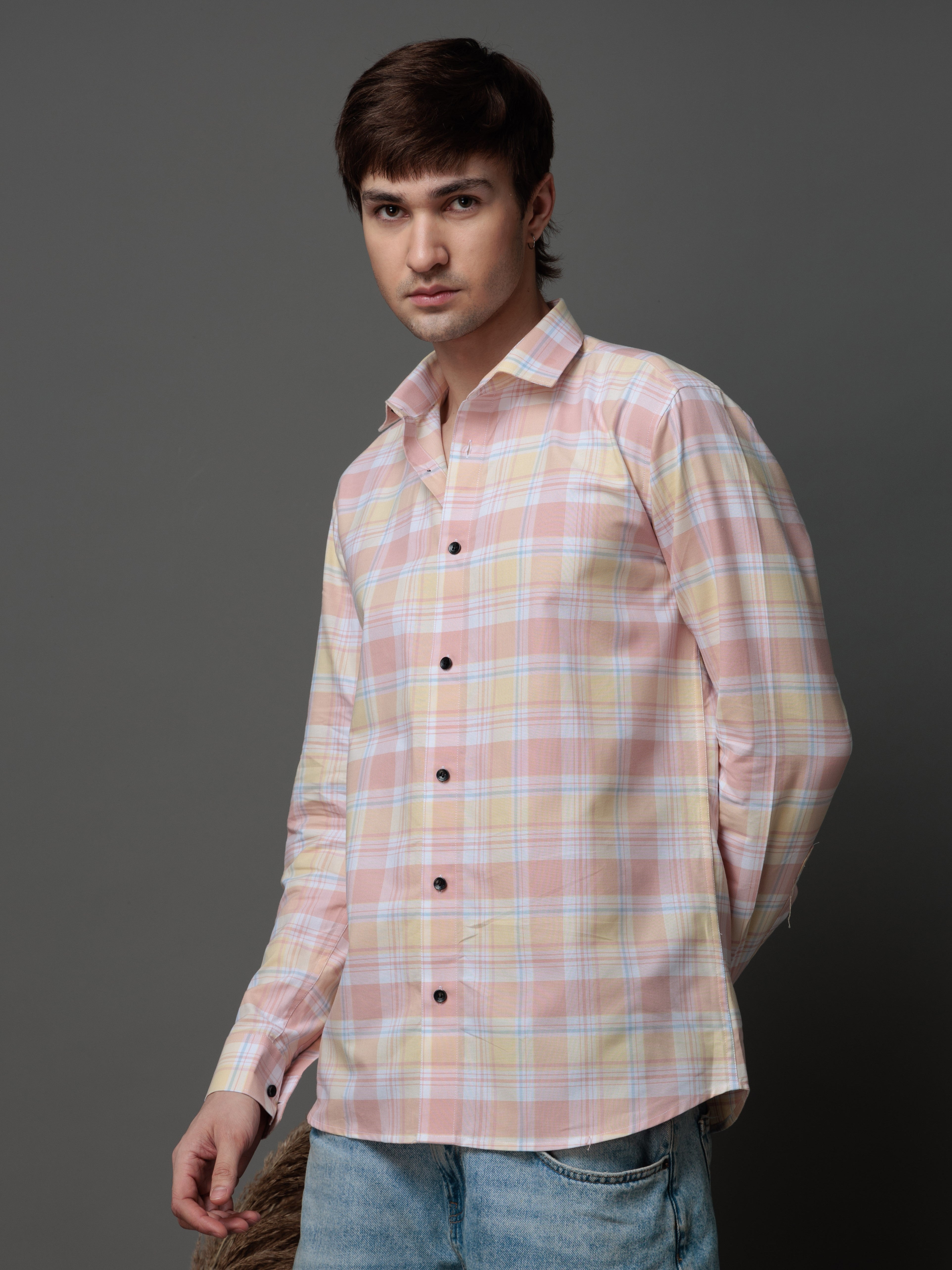 BOX PINK CHECKED COTTON CASUAL SHIRT FOR MEN'S