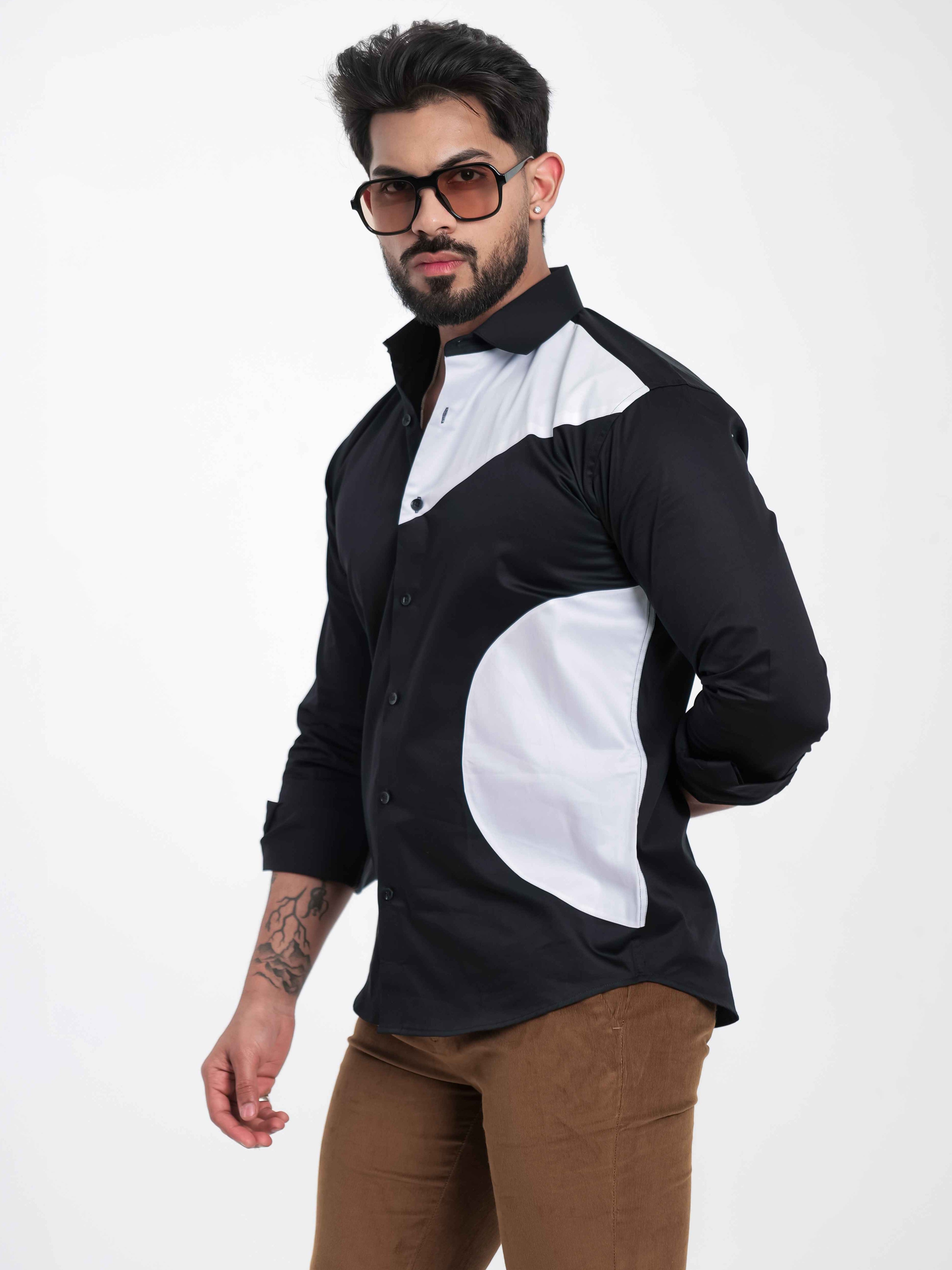 FOOMER BLACK AND WHITE CUT N SEW DESIGNER SHIRT FOR MEN'S