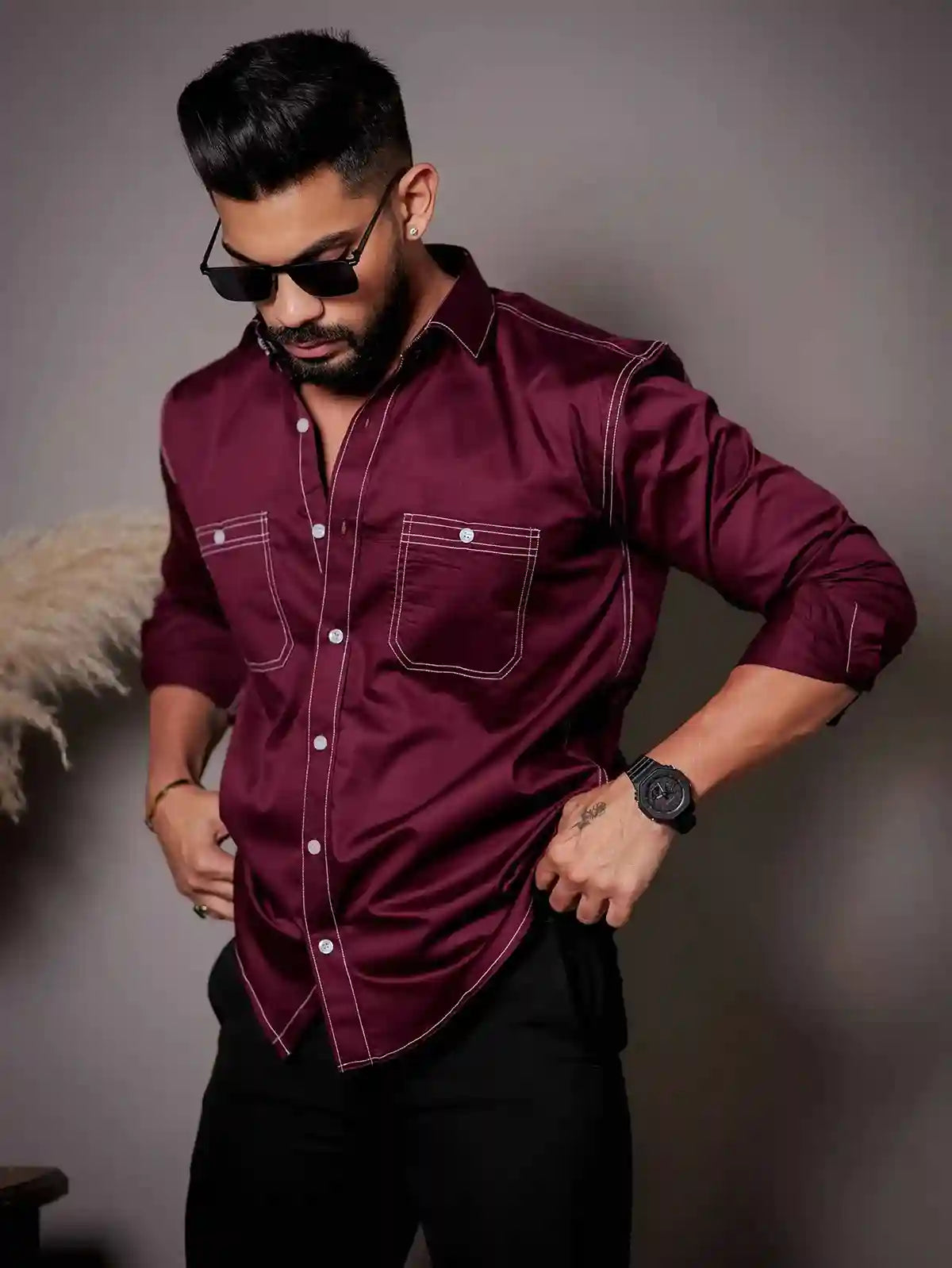Maroon Premium Satin Cotton Shirt