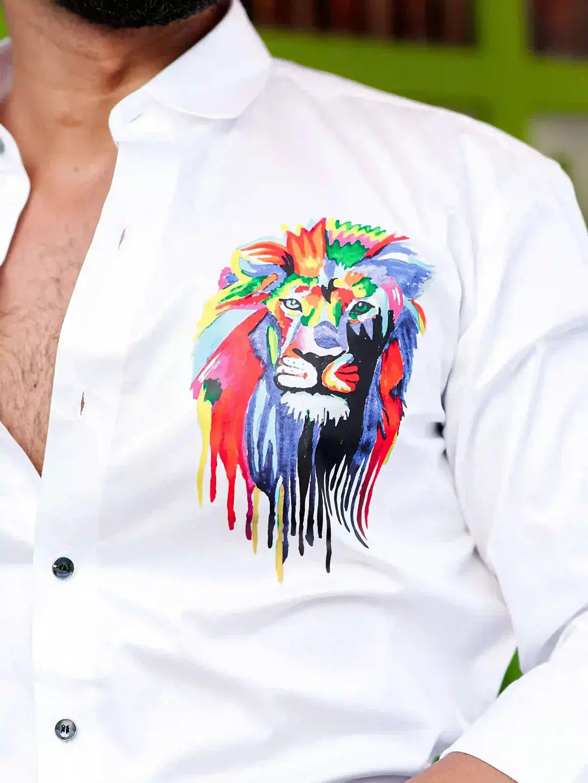 White Club Wear Lion Printed Cotton Shirt – The Foomer