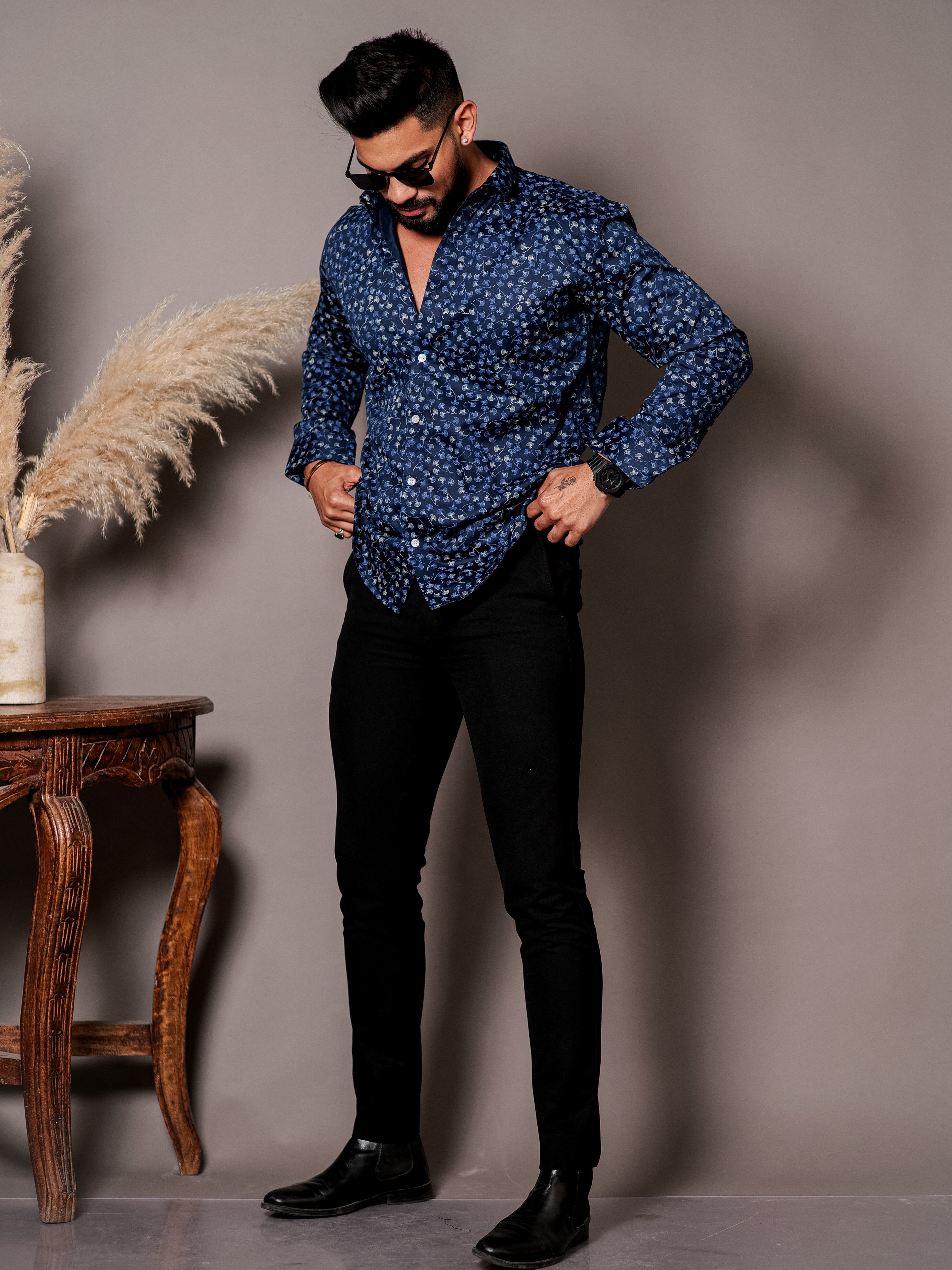 Blue Satin Print Premium Shirt