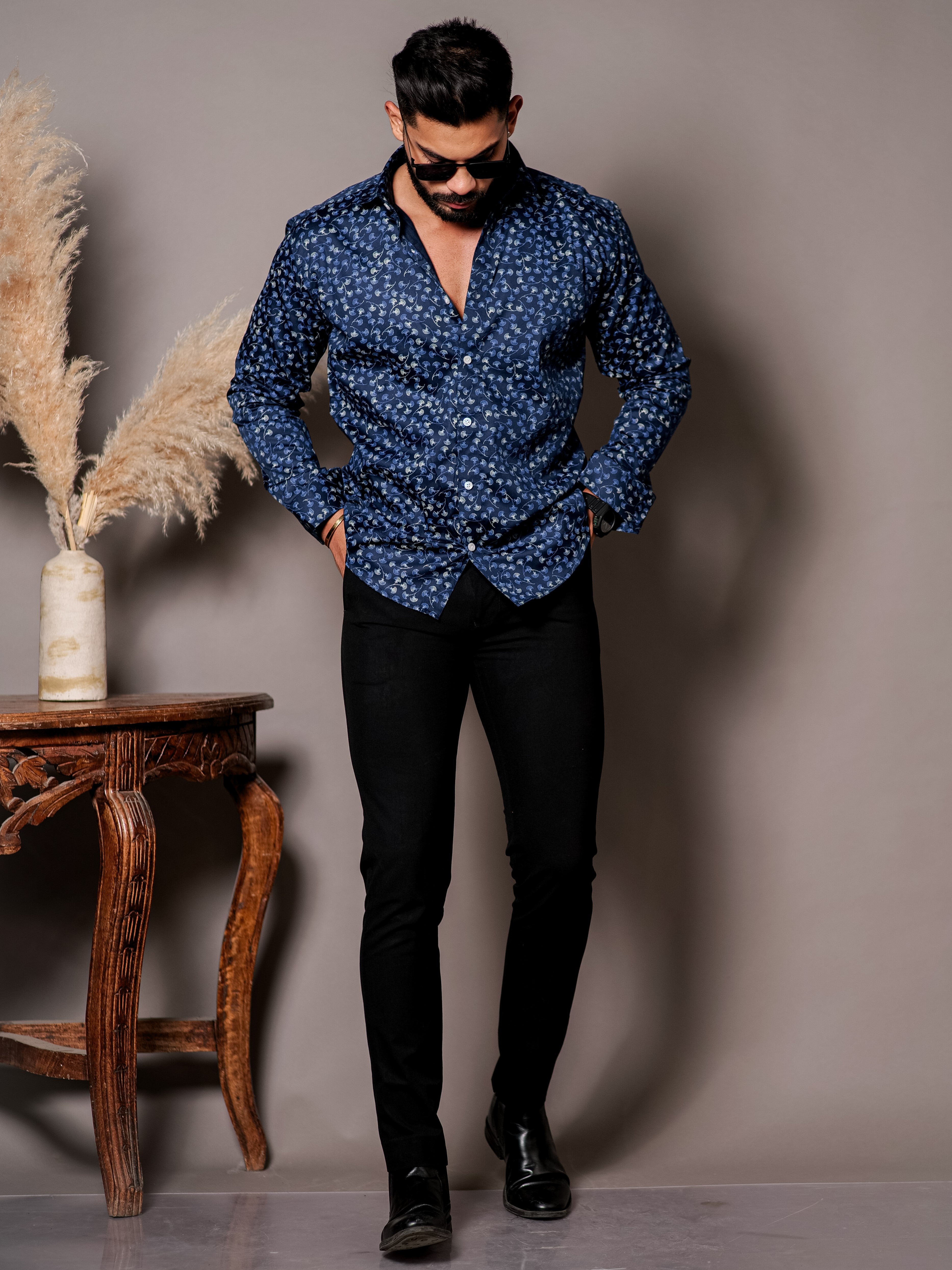 Blue Satin Print Premium Shirt