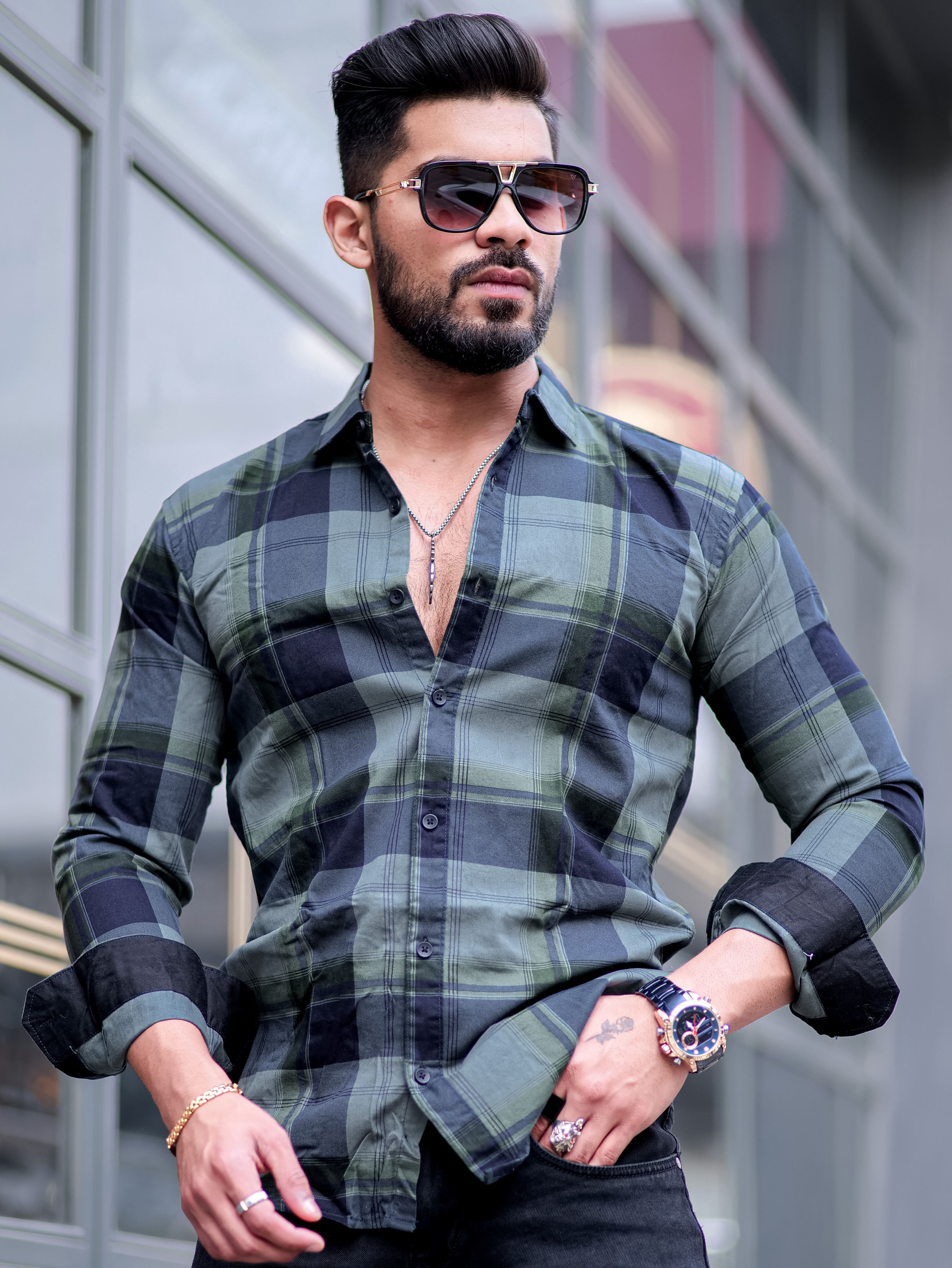 Green check outlet shirt