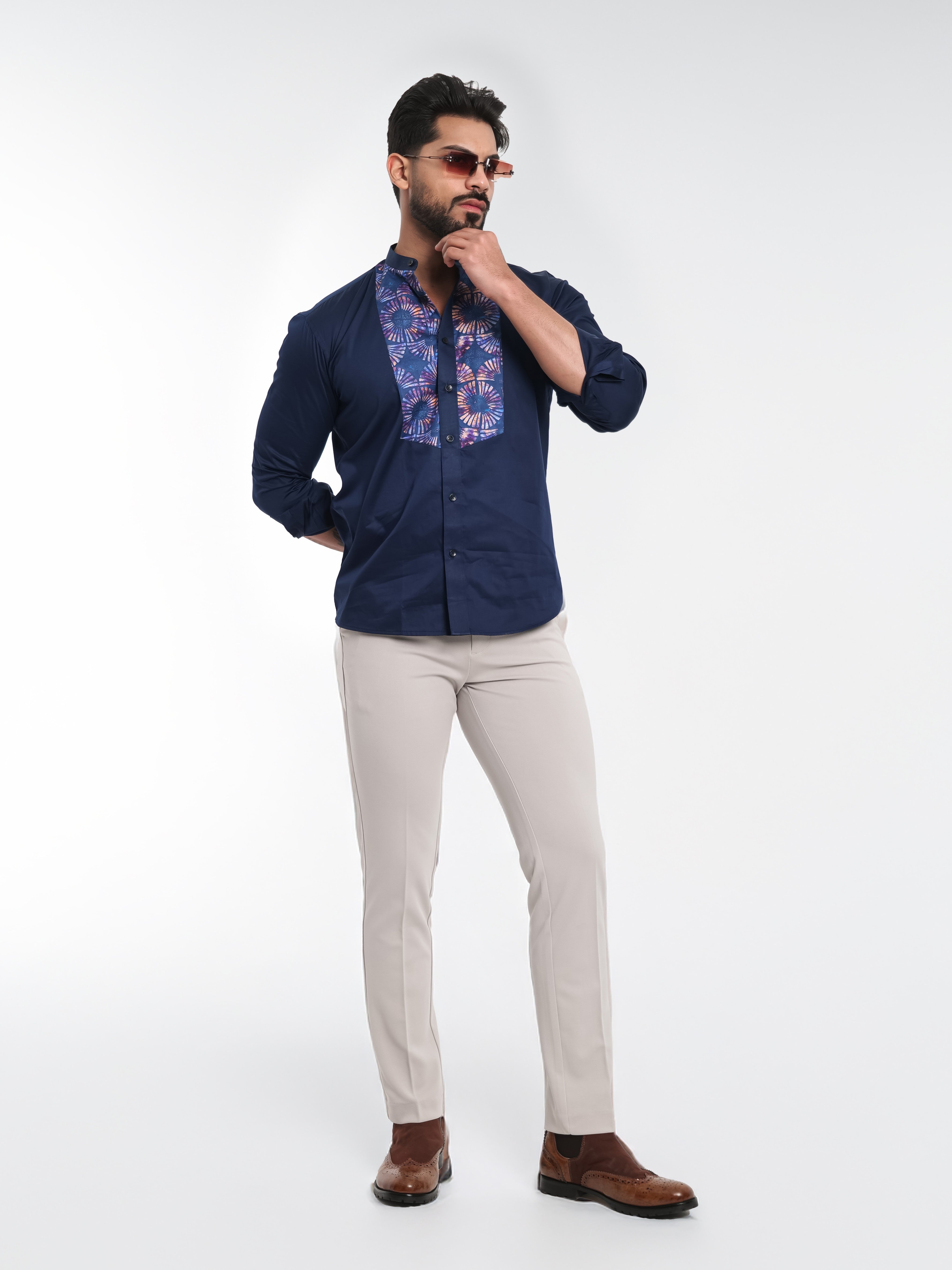 Foomer Grey Mid Rise Slim Fit Trousers For Men's