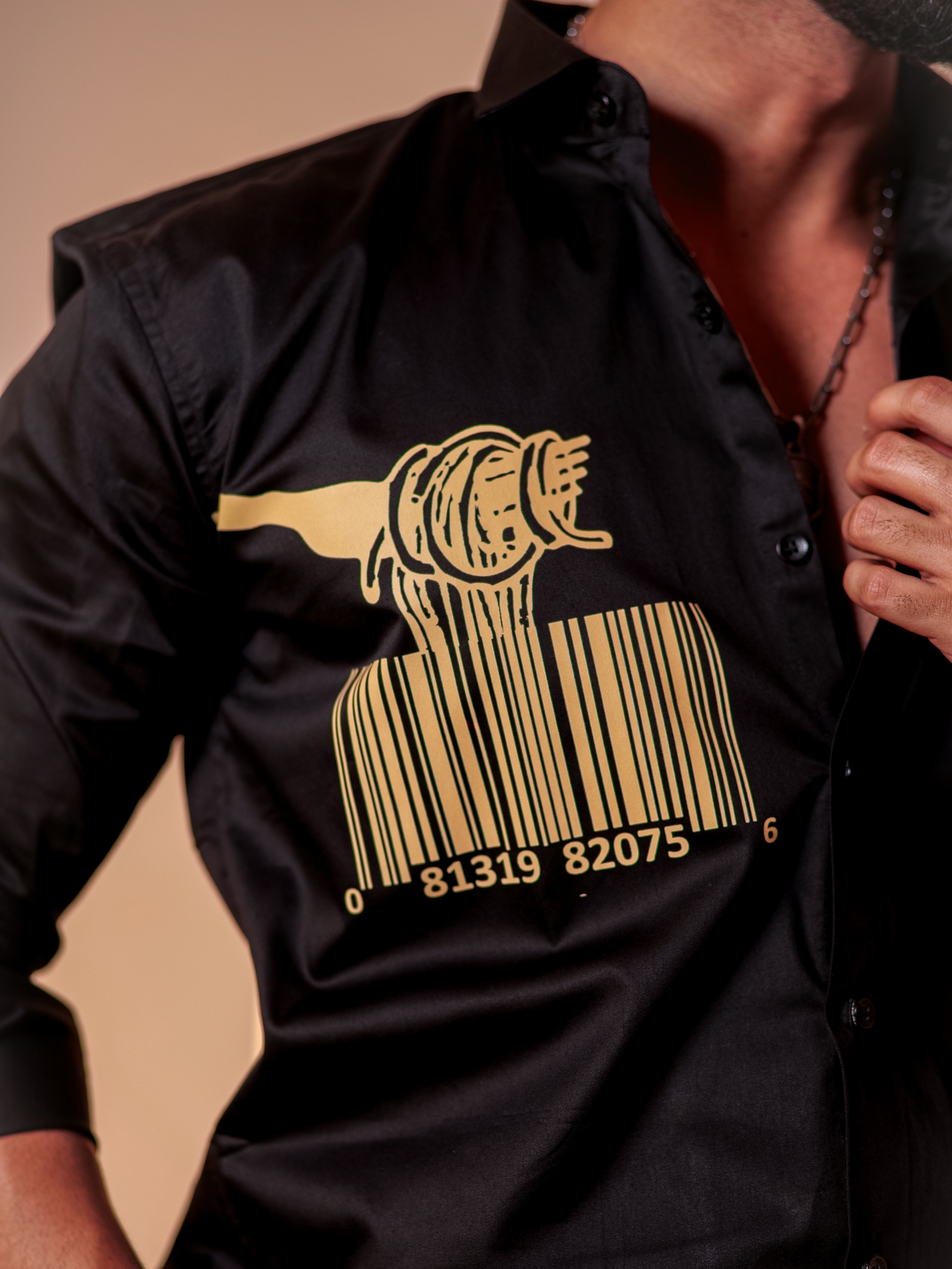 Black Club Wear Printed Satin Cotton Shirt