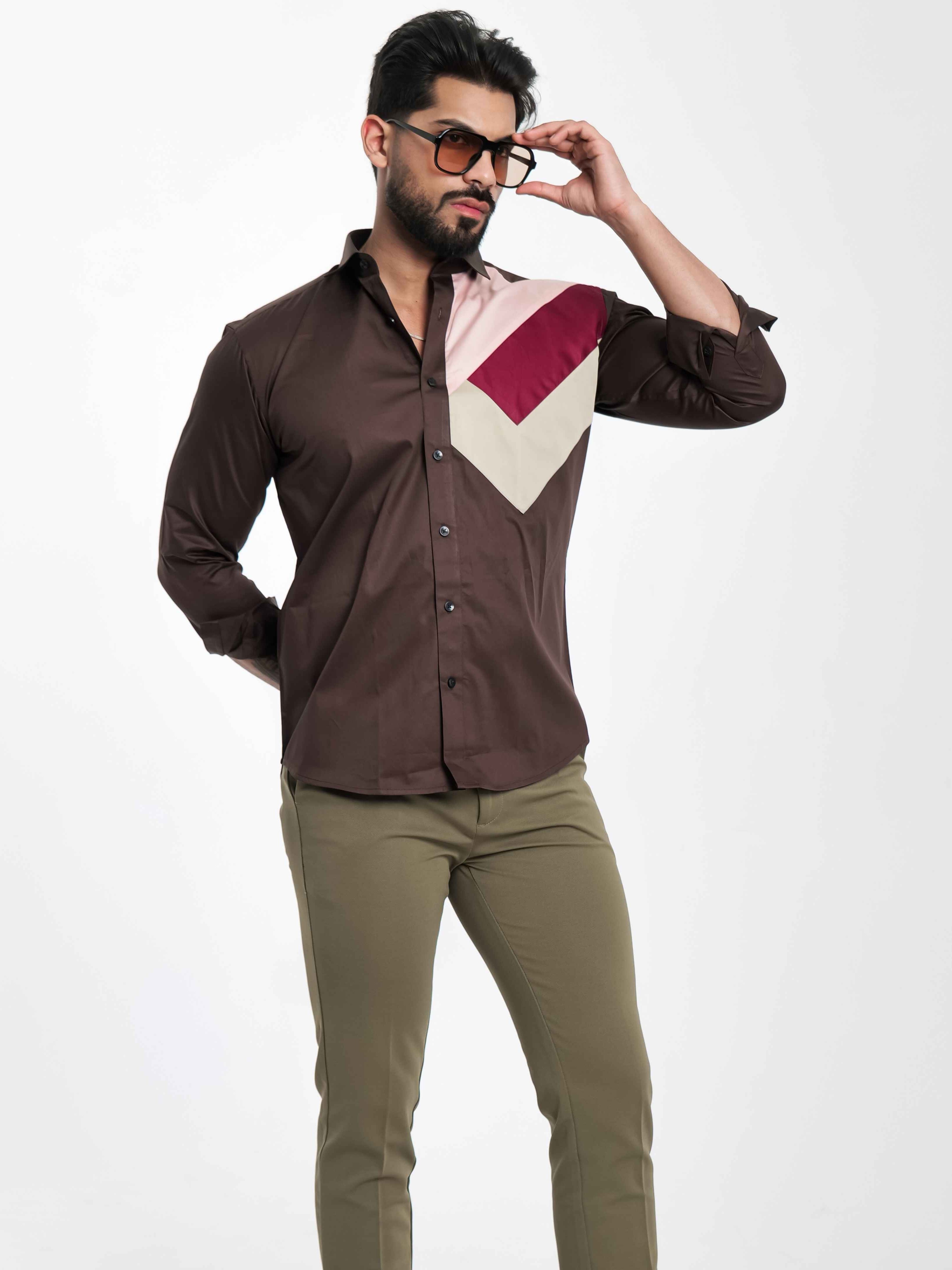 FOOMER BROWN CUT N SEW DESIGNER SHIRT FOR MEN'S