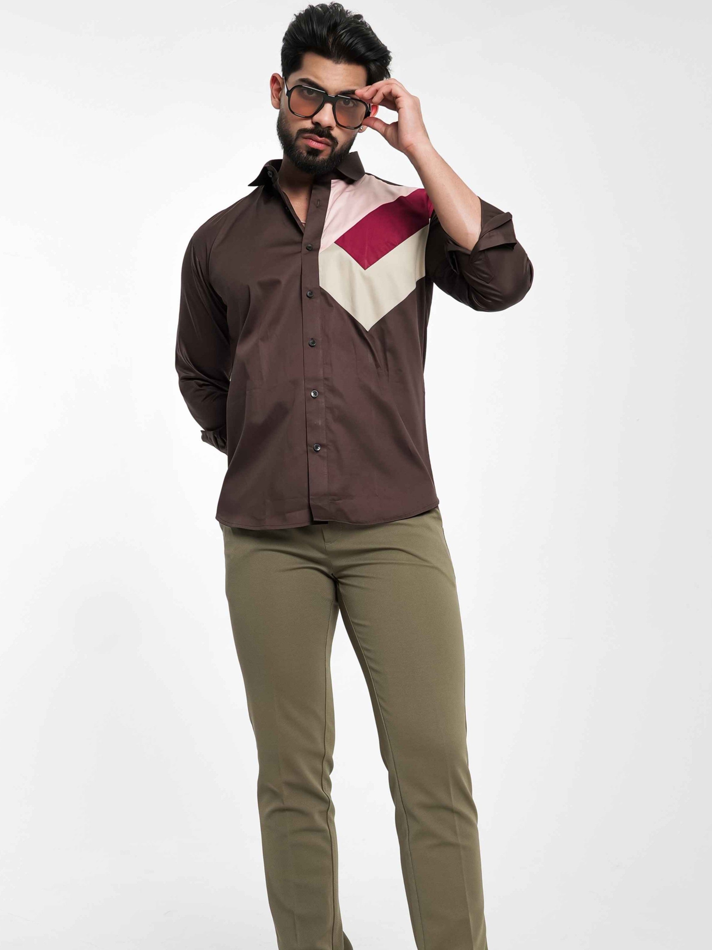 FOOMER BROWN CUT N SEW DESIGNER SHIRT FOR MEN'S