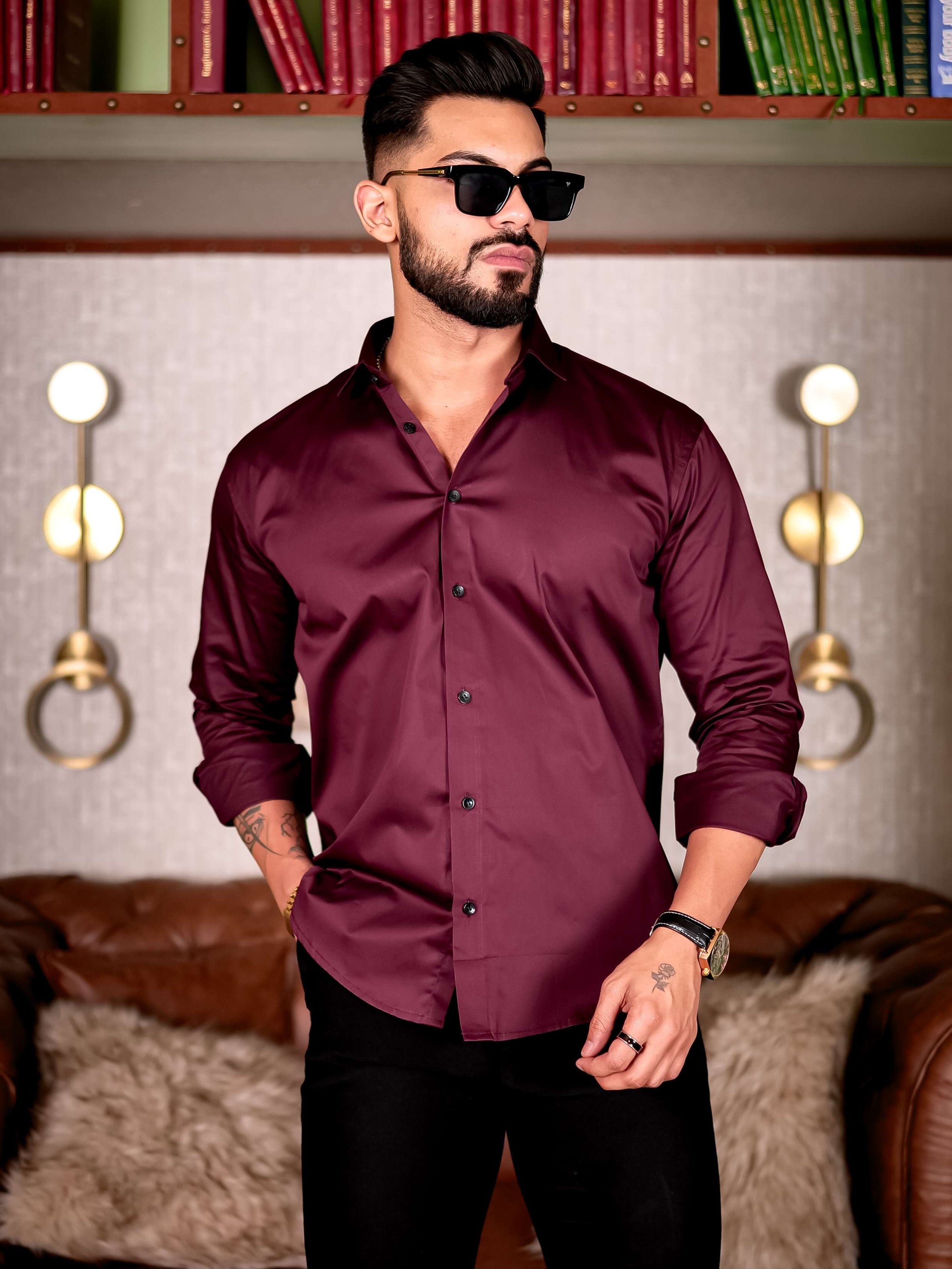 Online SHIMMER SHIRT - Dark Red