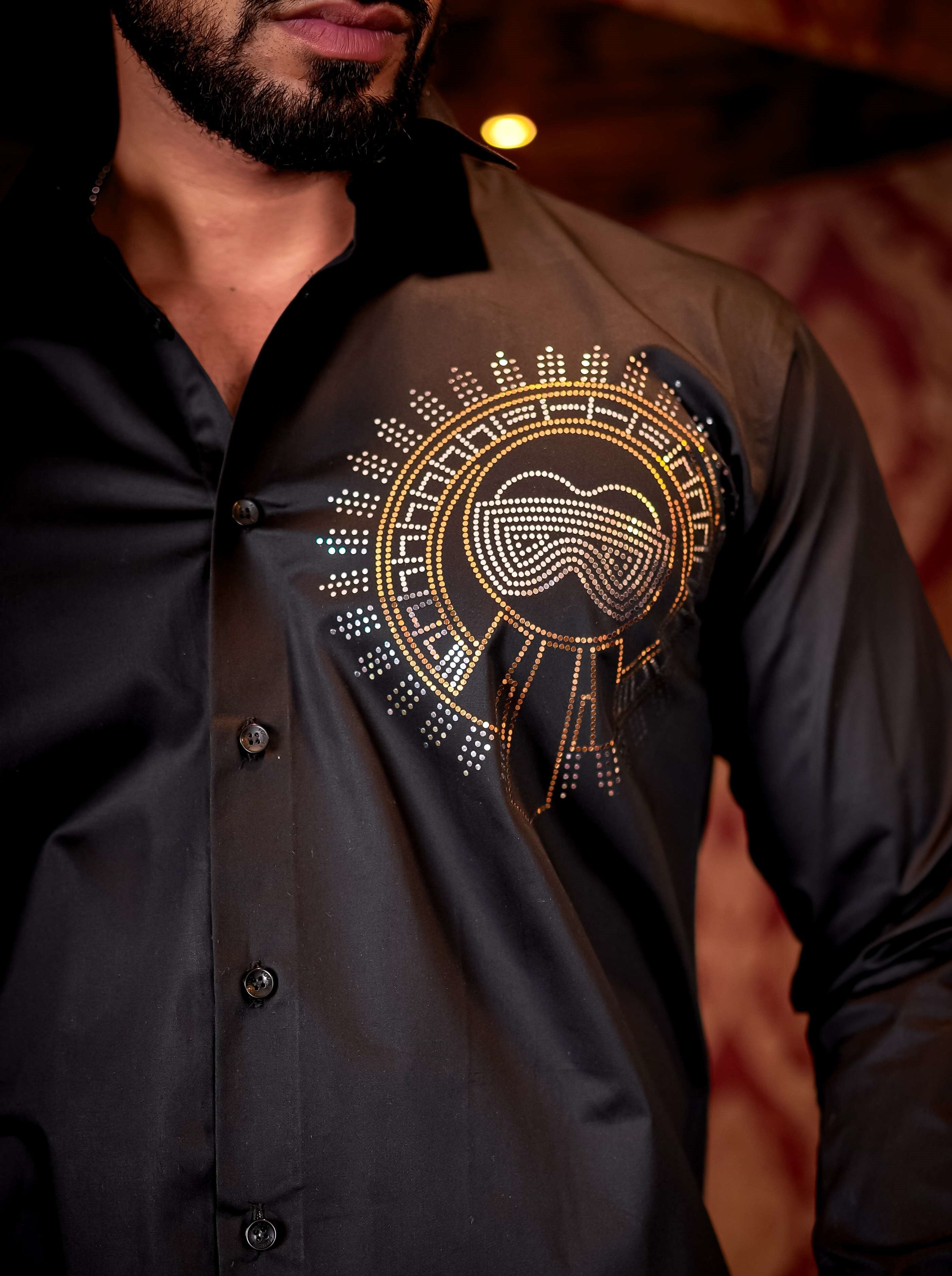 Black Club Wear Satin Cotton Party Shirt - Main Image