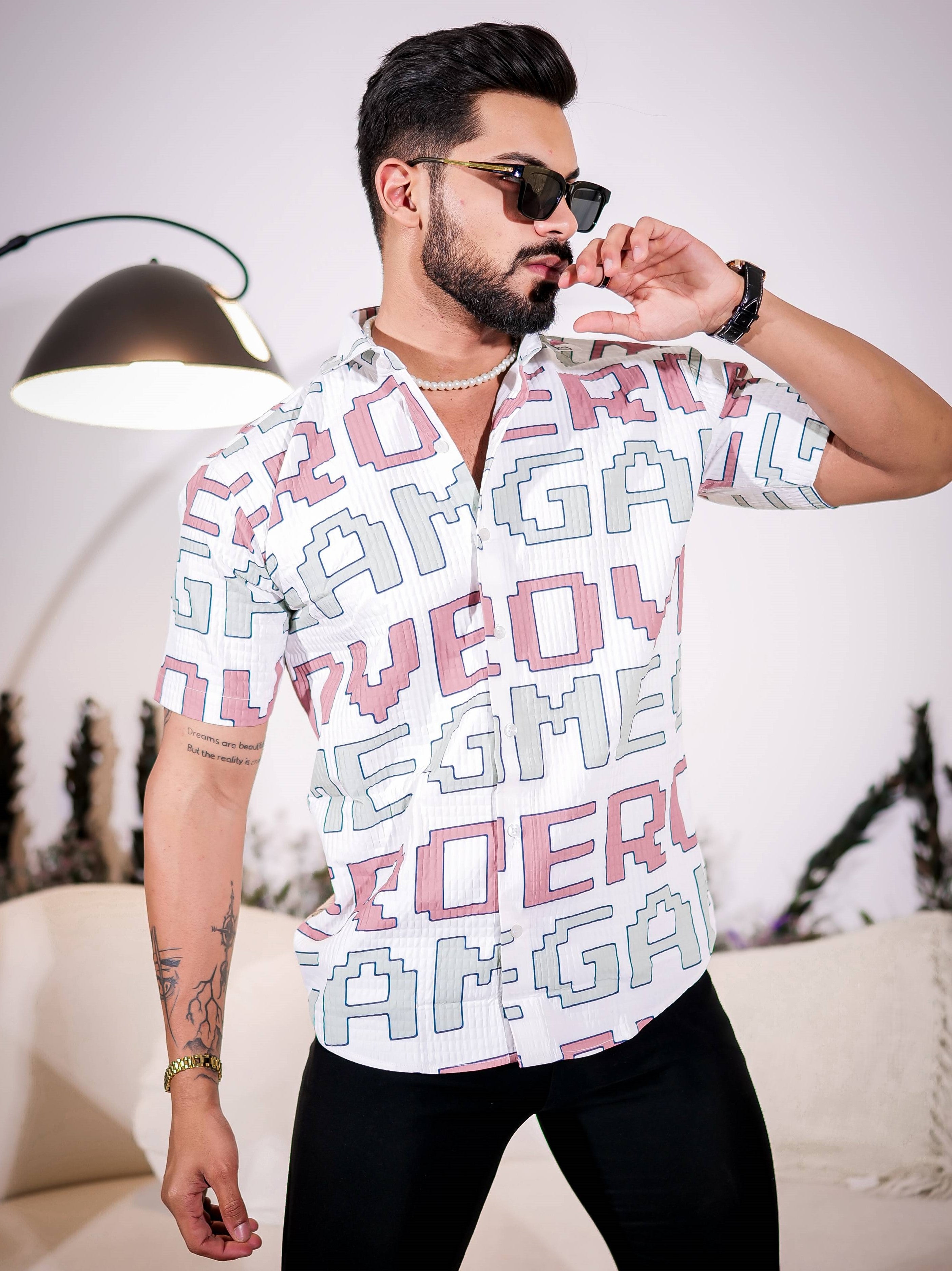 White Character Half Sleeve Imported Premium Shirt for Men's