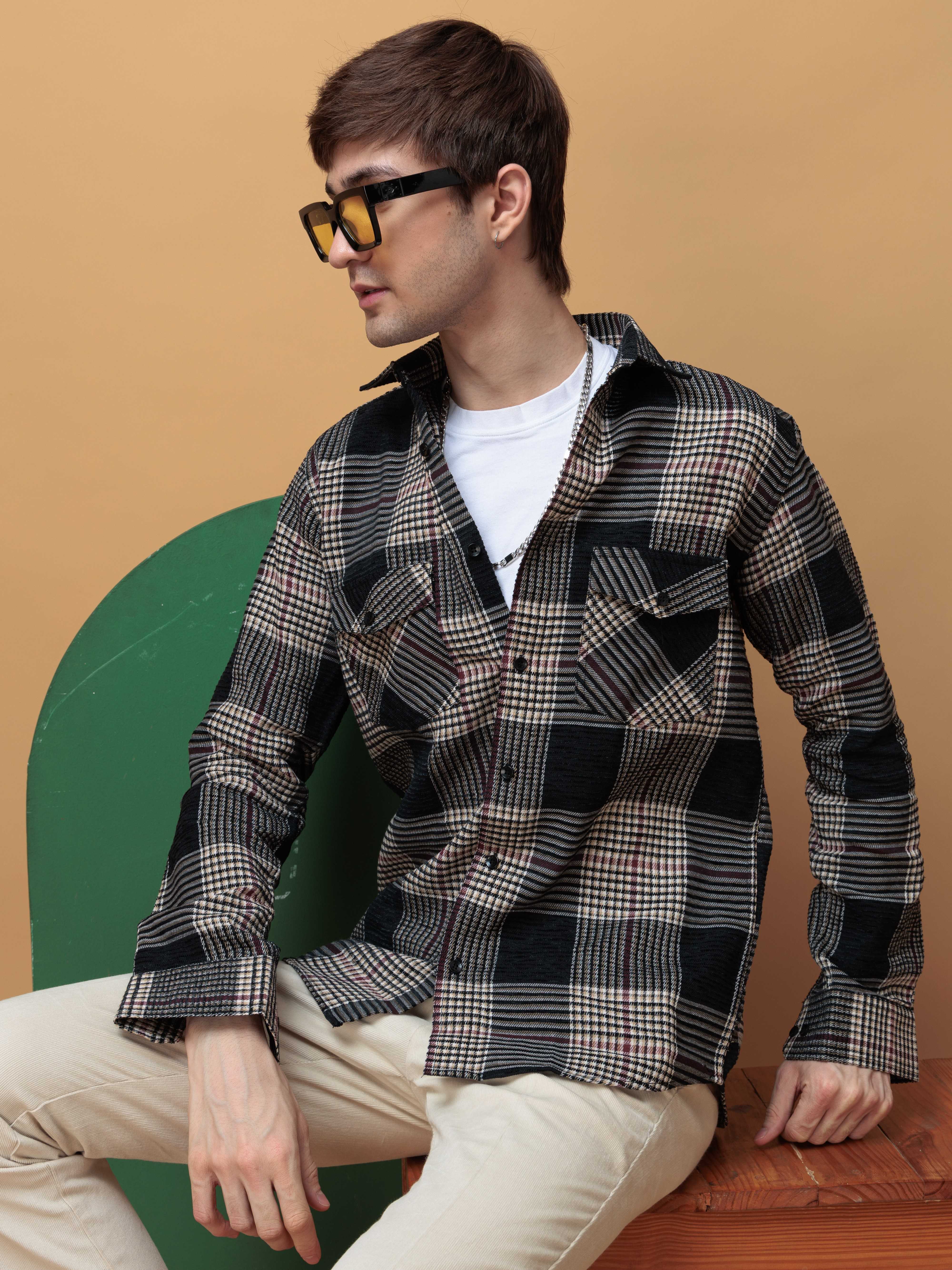 FOOMER BLACK GLEN CHECKED CASUAL SHIRT FOR MEN'S
