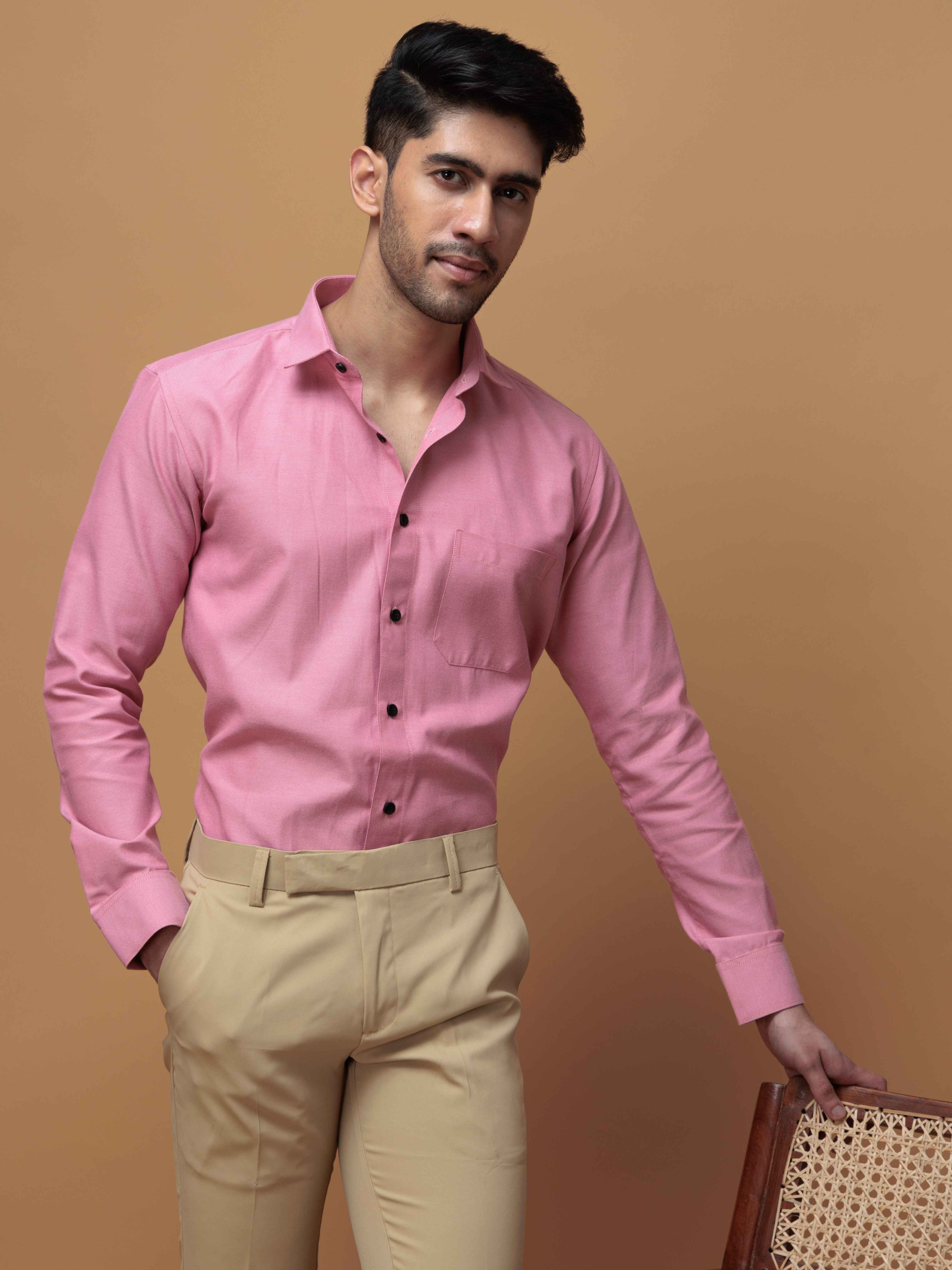 FORMAL PINK PLAIN OXFORD COTTON CASUAL SHIRT FOR MEN'S