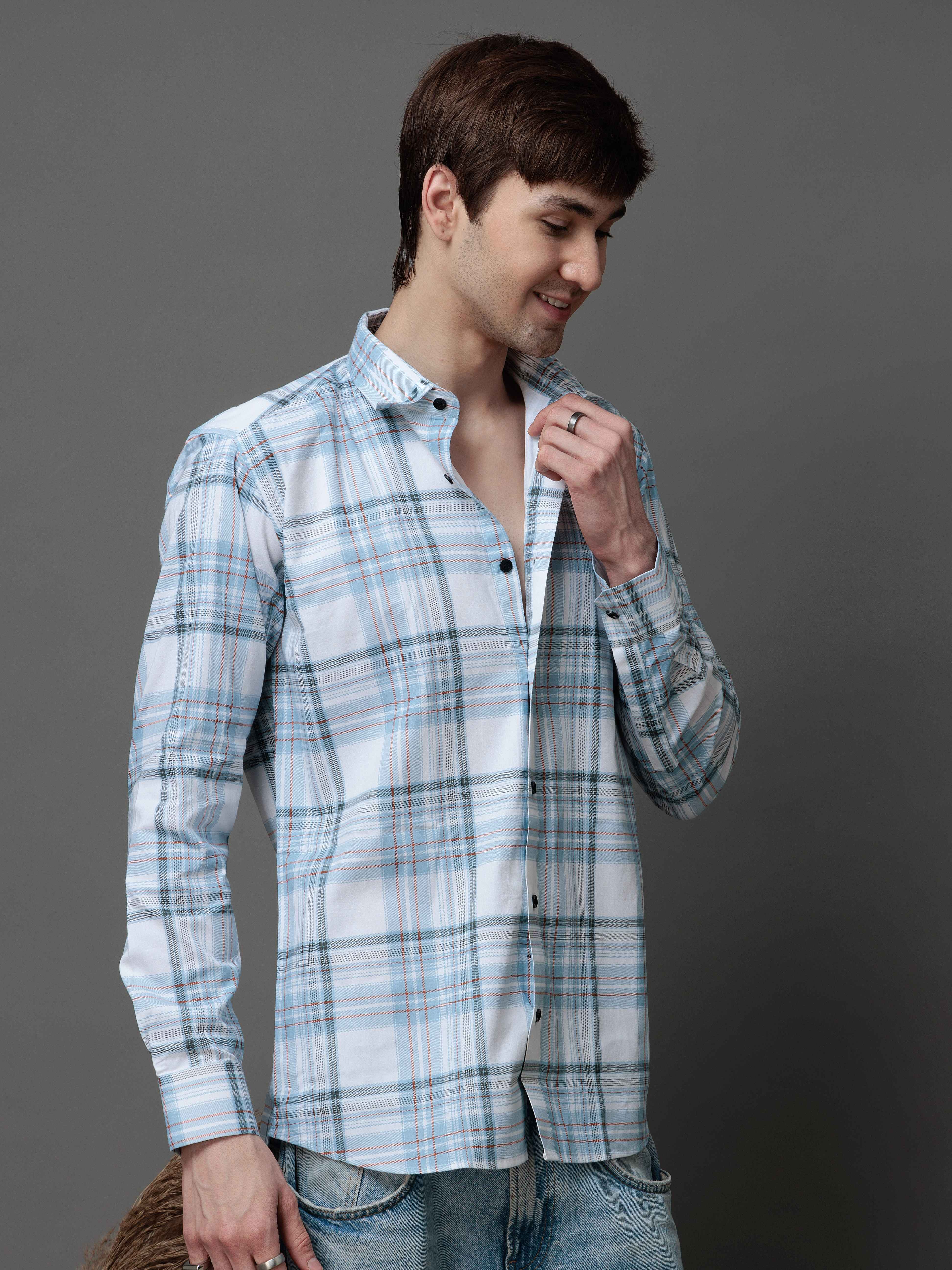 BOX SKY CHECKED COTTON CASUAL SHIRT FOR MEN'S