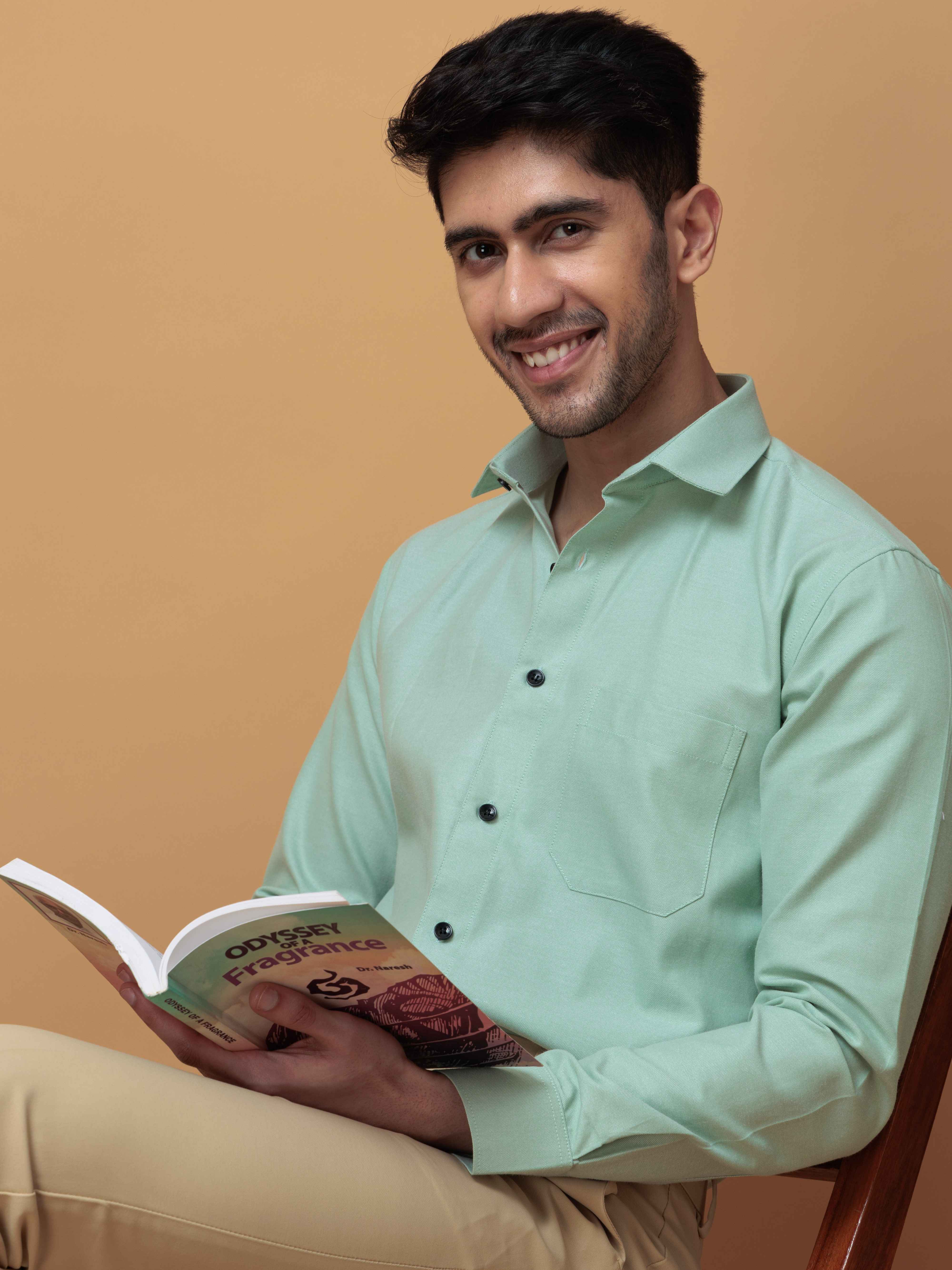 FORMAL GREEN PLAIN OXFORD COTTON CASUAL SHIRT FOR MEN'S