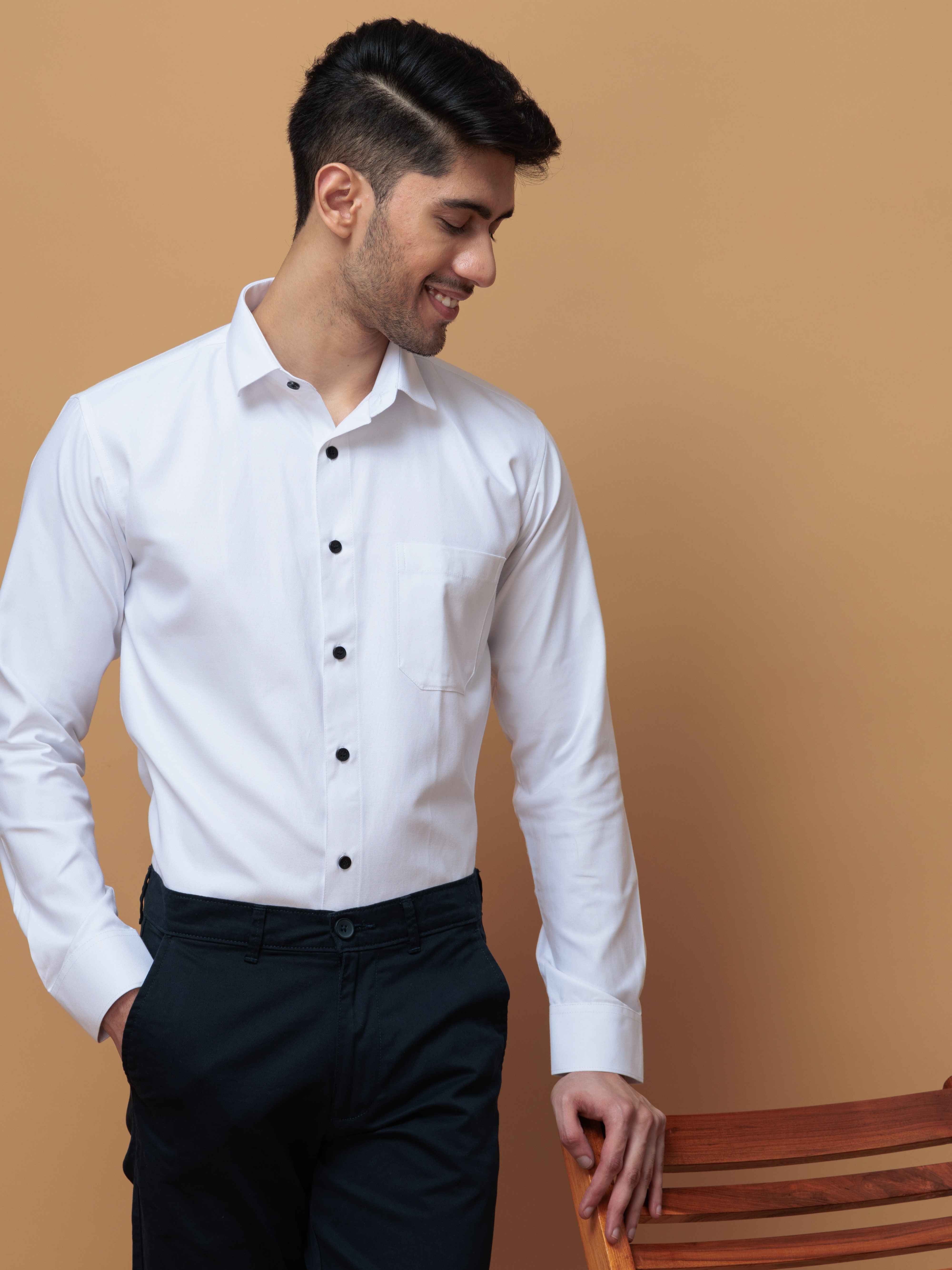 FORMAL WHITE PLAIN OXFORD COTTON CASUAL SHIRT FOR MEN'S