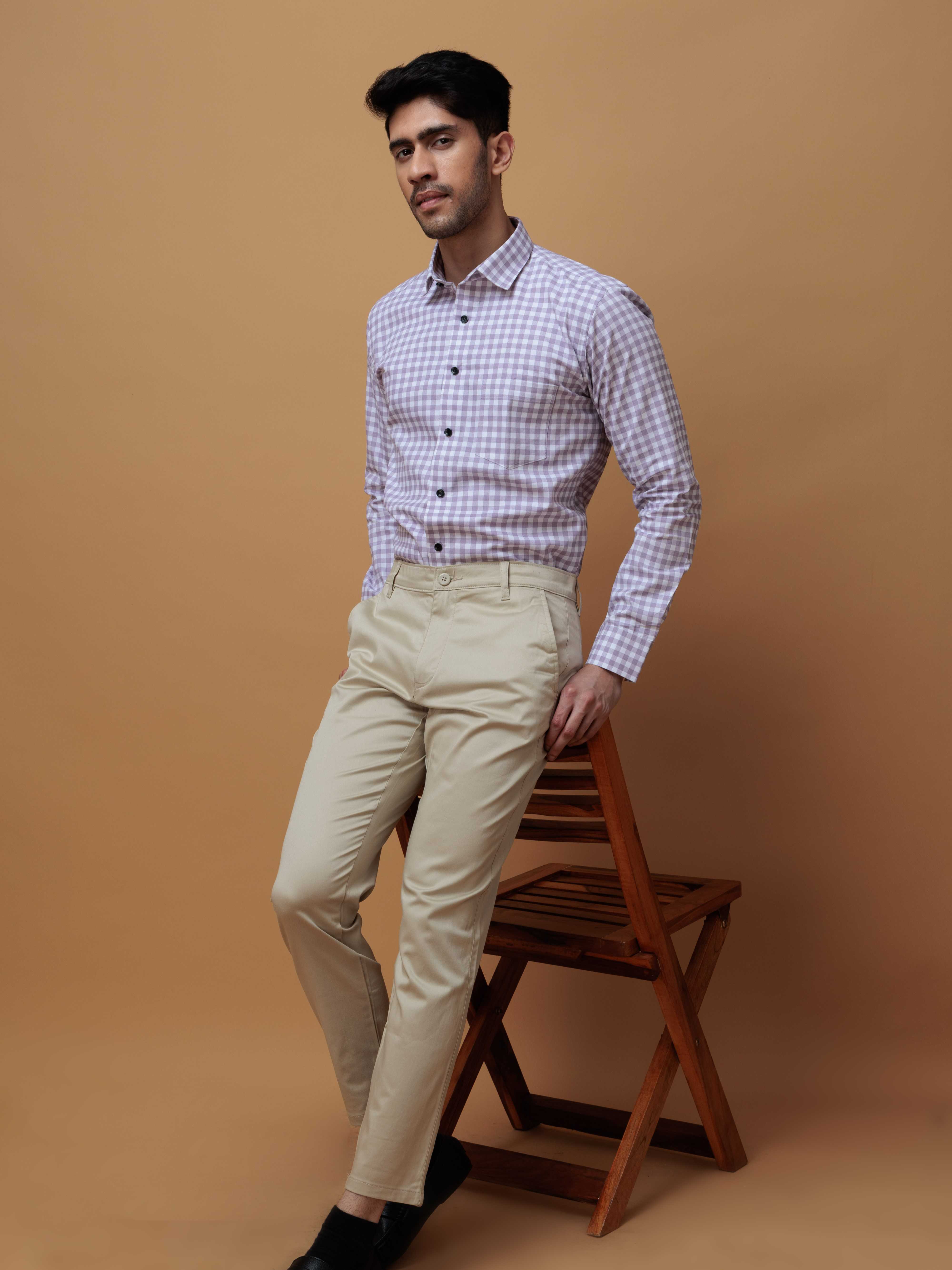 PURPLE CHECKERED PRINTED COTTON CASUAL SHIRT FOR MEN'S
