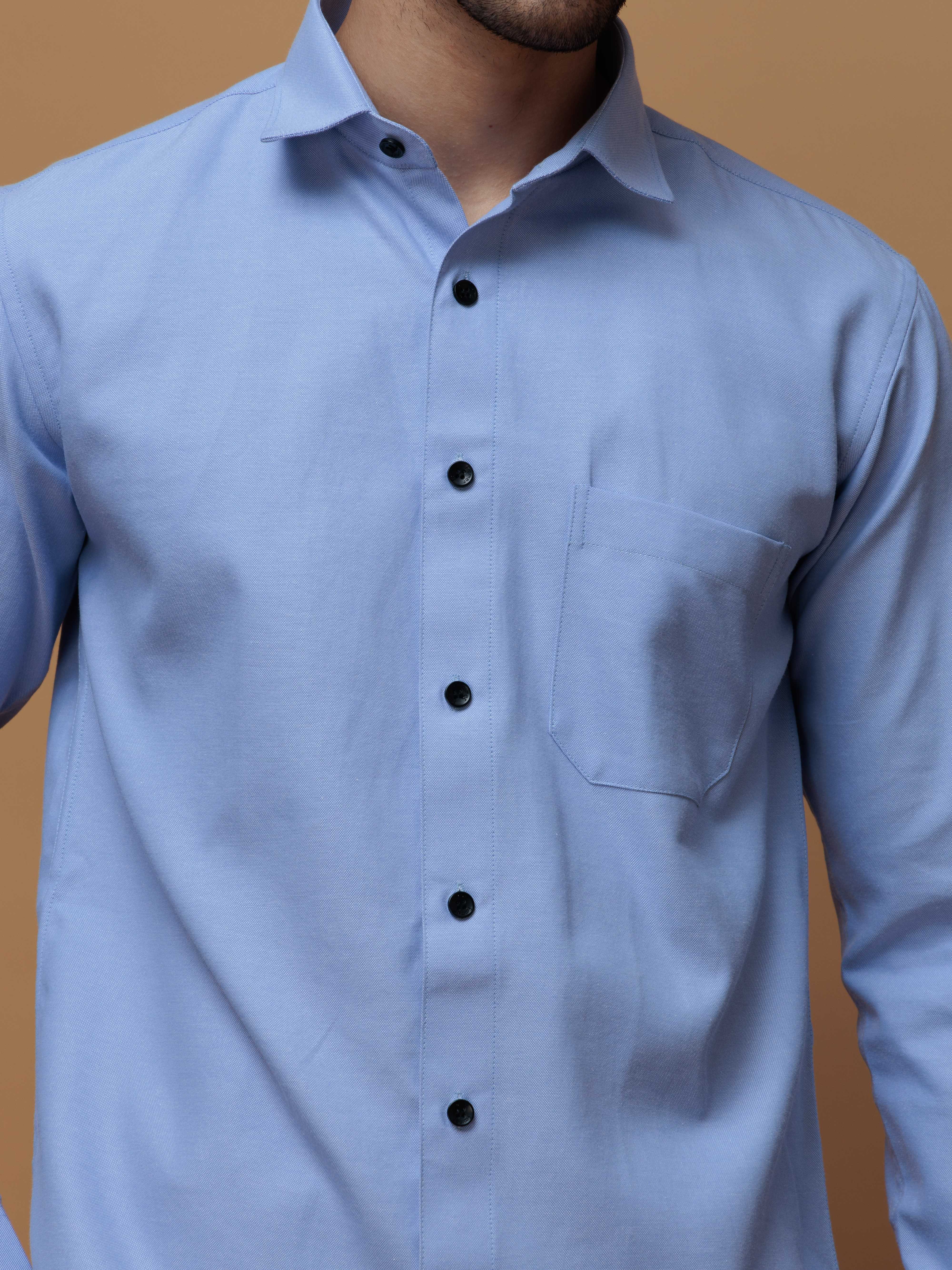 FORMAL SKY BLUE PLAIN OXFORD COTTON CASUAL SHIRT FOR MEN'S