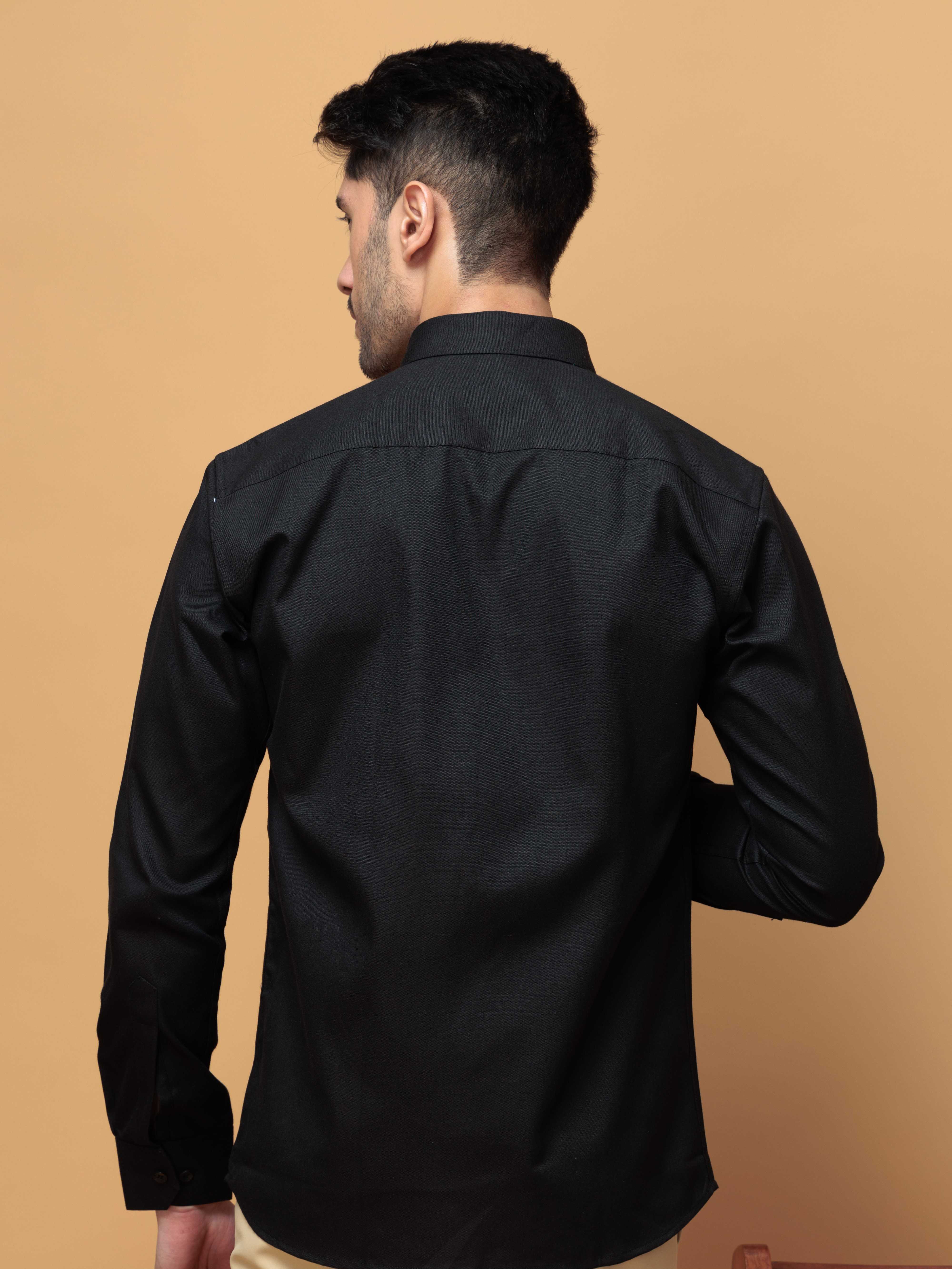 FORMAL BLACK PLAIN OXFORD COTTON CASUAL SHIRT FOR MEN'S