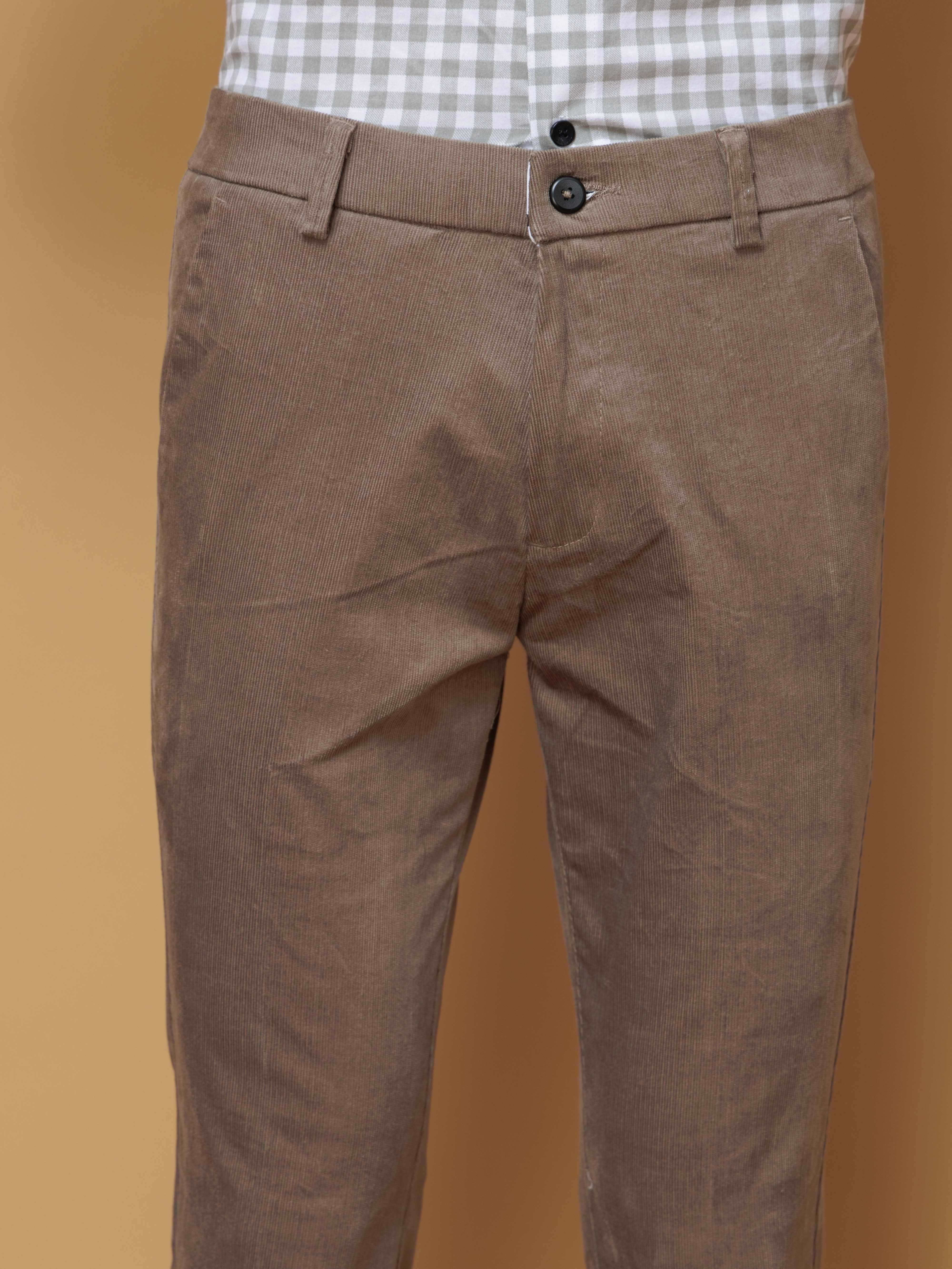 FOOMER BEIGE CORDUROY RELAXED FIT TROUSERS FOR MEN'S