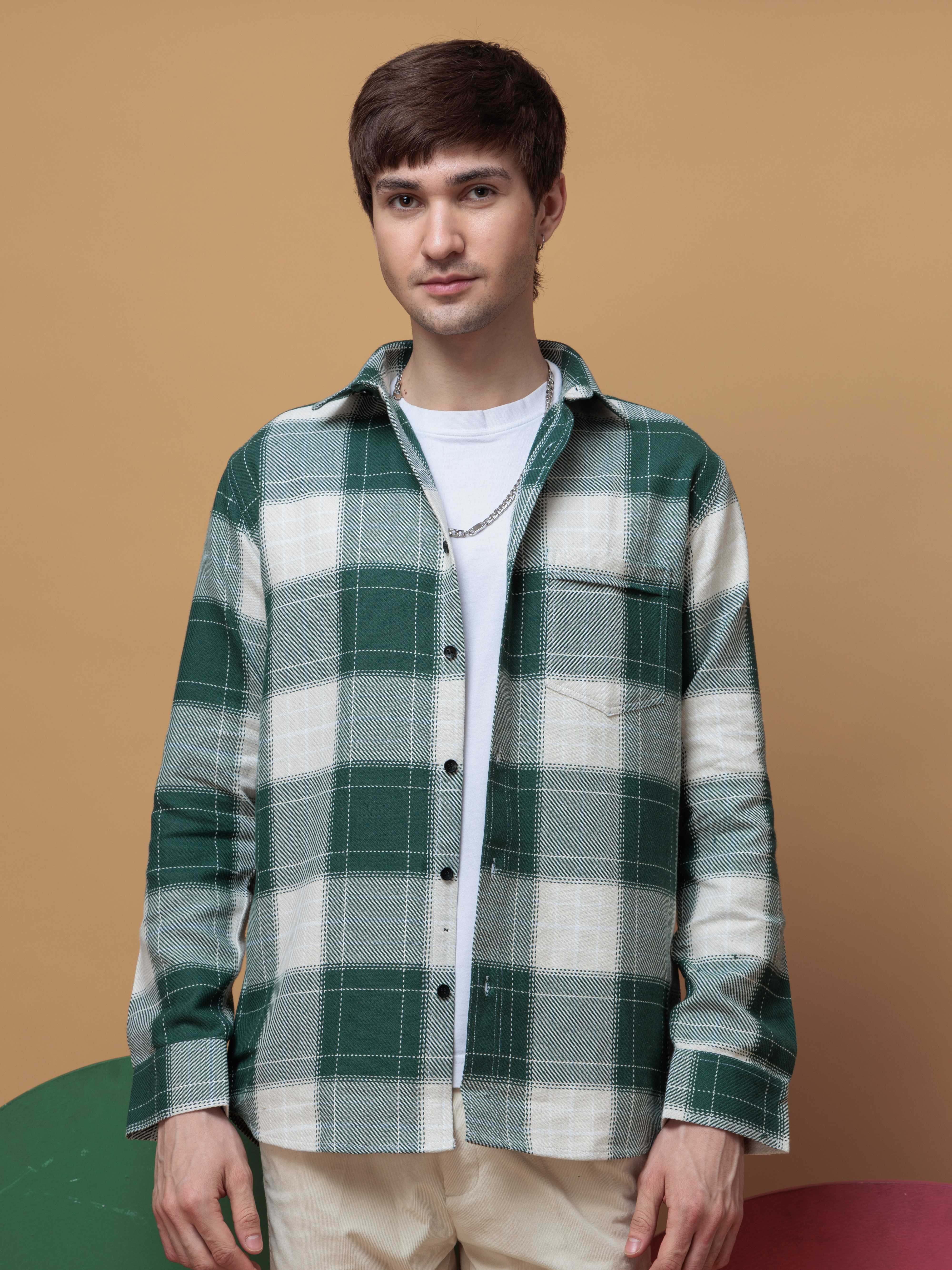 FOOMER TARTAN GREEN CHECKED CASUAL SHIRT FOR MEN'S