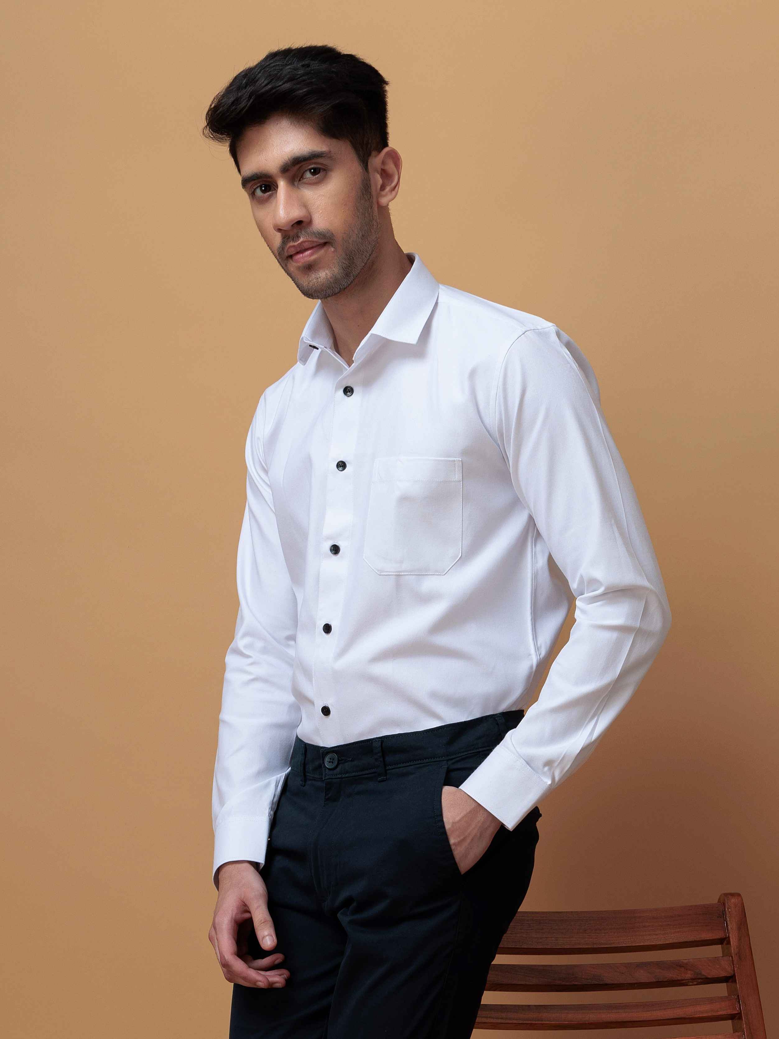FORMAL WHITE PLAIN OXFORD COTTON CASUAL SHIRT FOR MEN'S