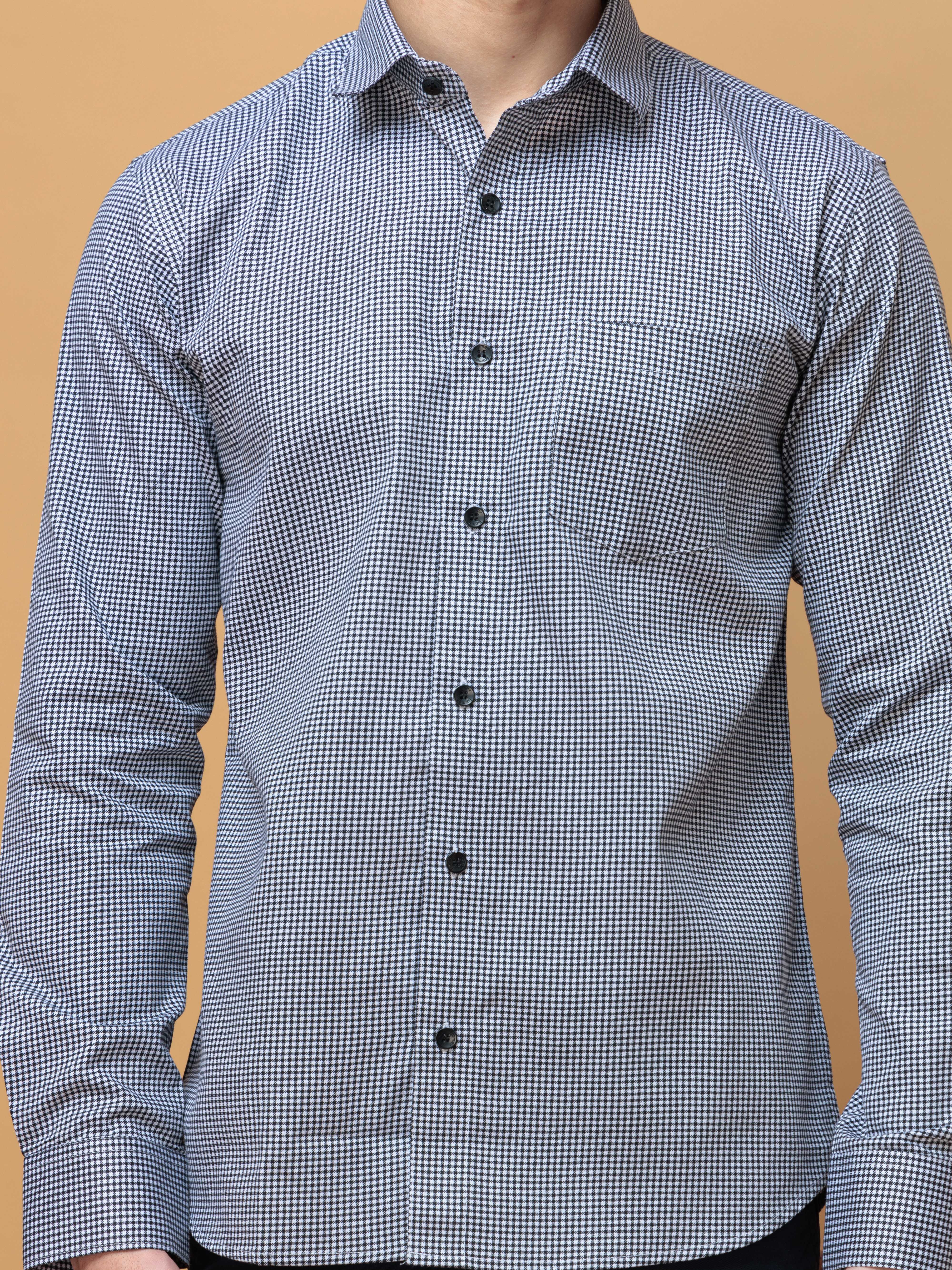 FOOMER WHITE MINI CHECKED COTTON CASUAL SHIRT FOR MEN'S