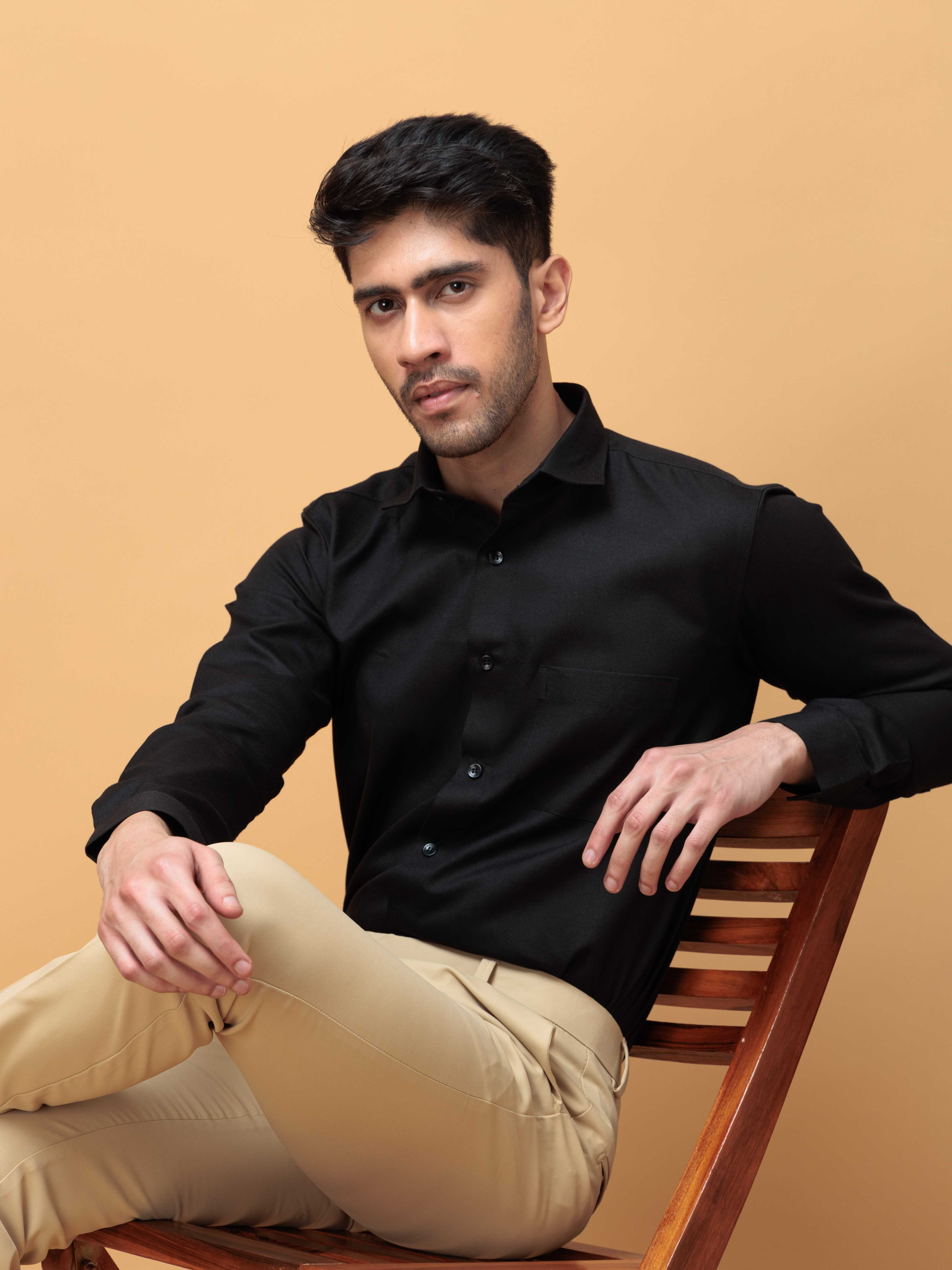 FORMAL BLACK PLAIN OXFORD COTTON CASUAL SHIRT FOR MEN'S