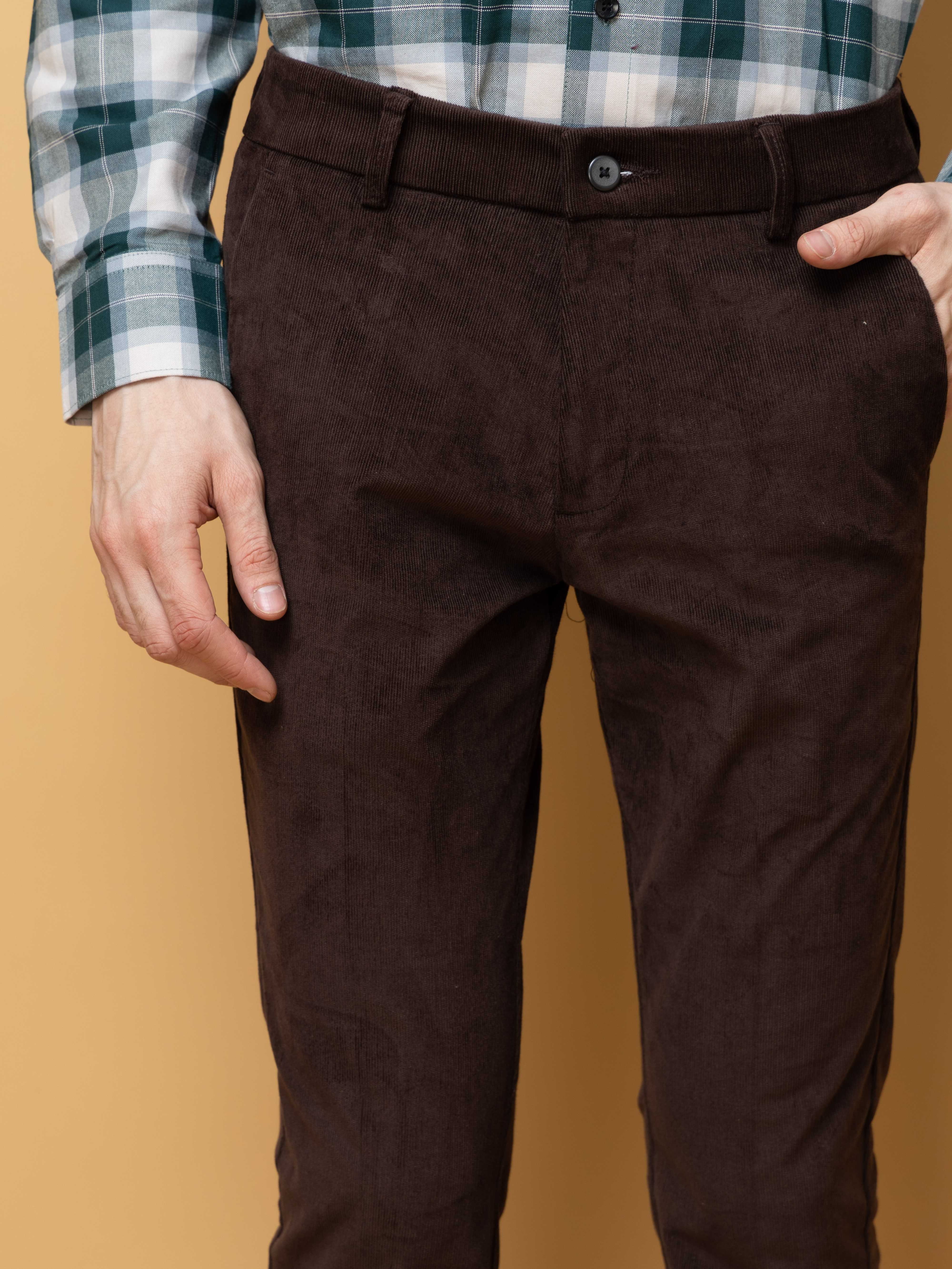 CHOCOLATE CORDUROY RELAXED FIT TROUSERS FOR MEN'S