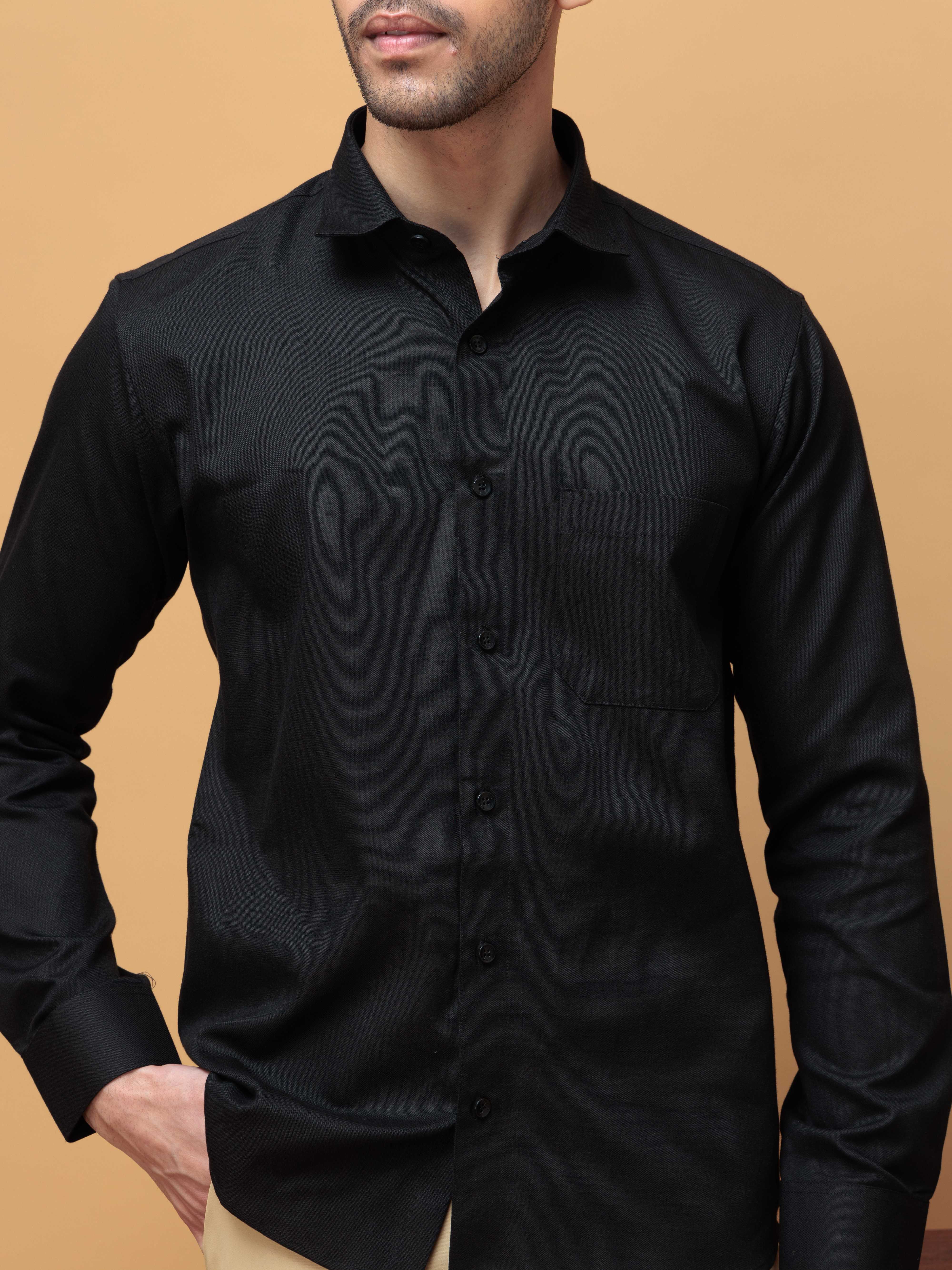FORMAL BLACK PLAIN OXFORD COTTON CASUAL SHIRT FOR MEN'S
