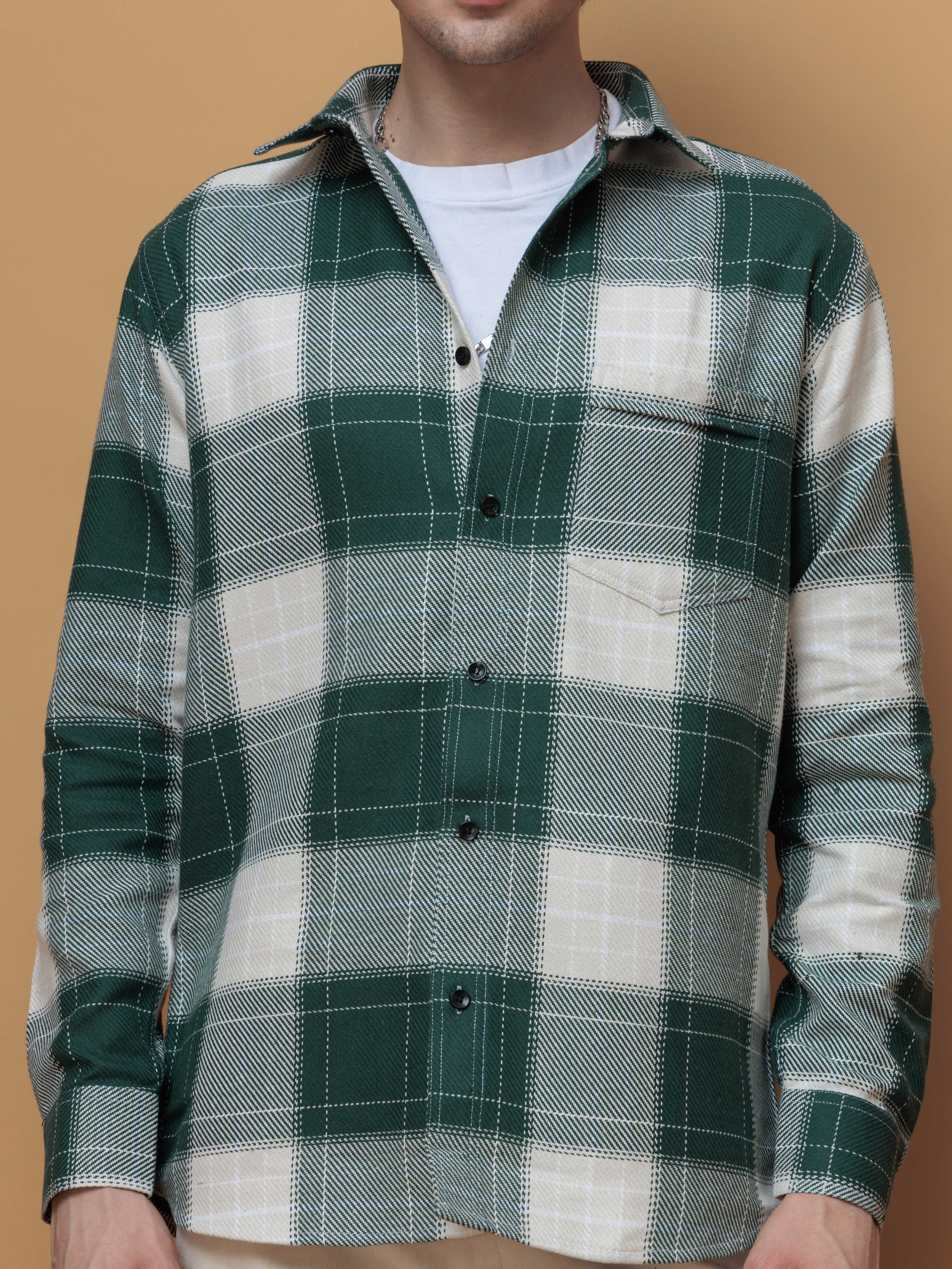 FOOMER TARTAN GREEN CHECKED CASUAL SHIRT FOR MEN'S