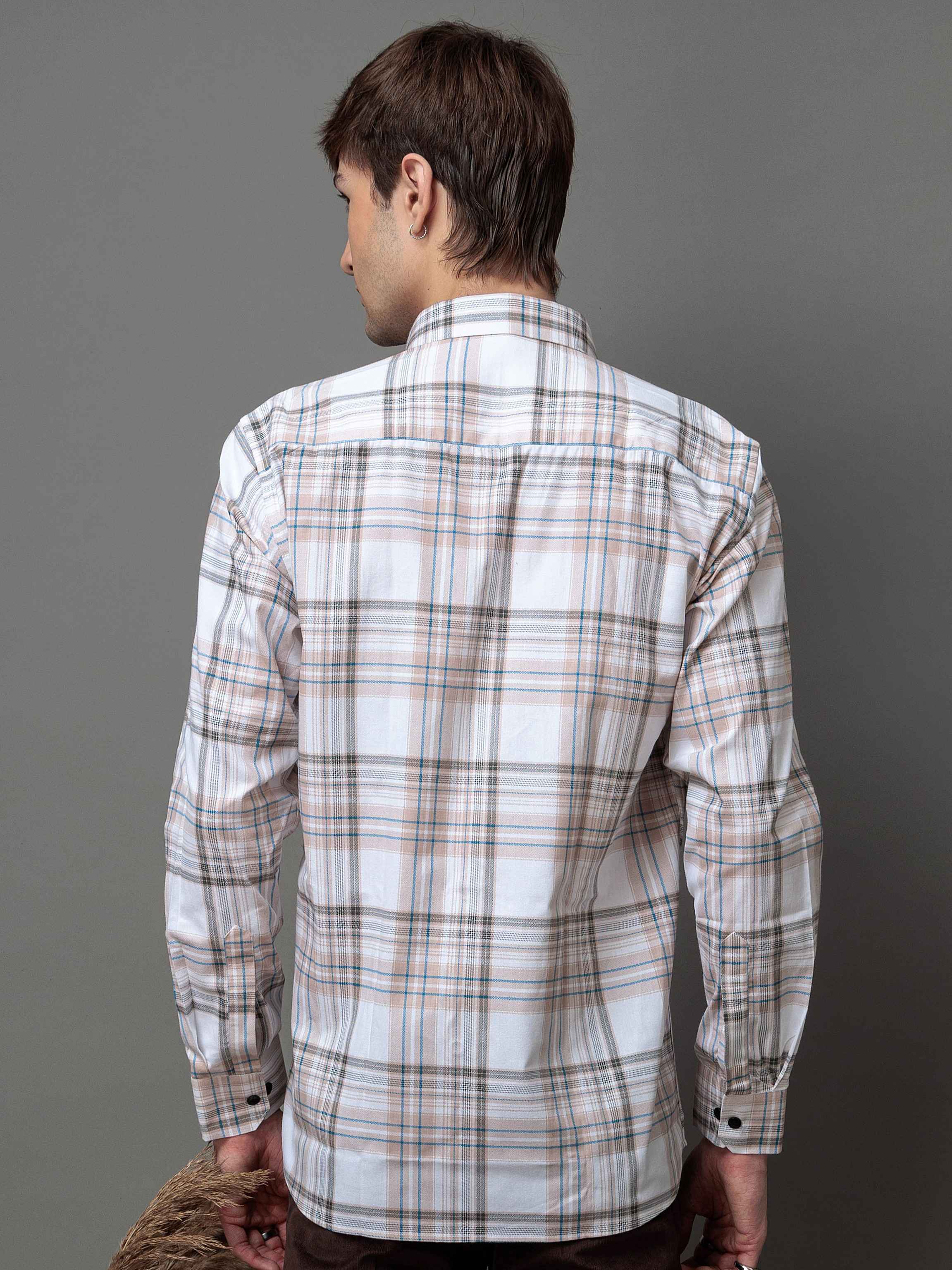 BOX BROWN CHECKED COTTON CASUAL SHIRT FOR MEN'S