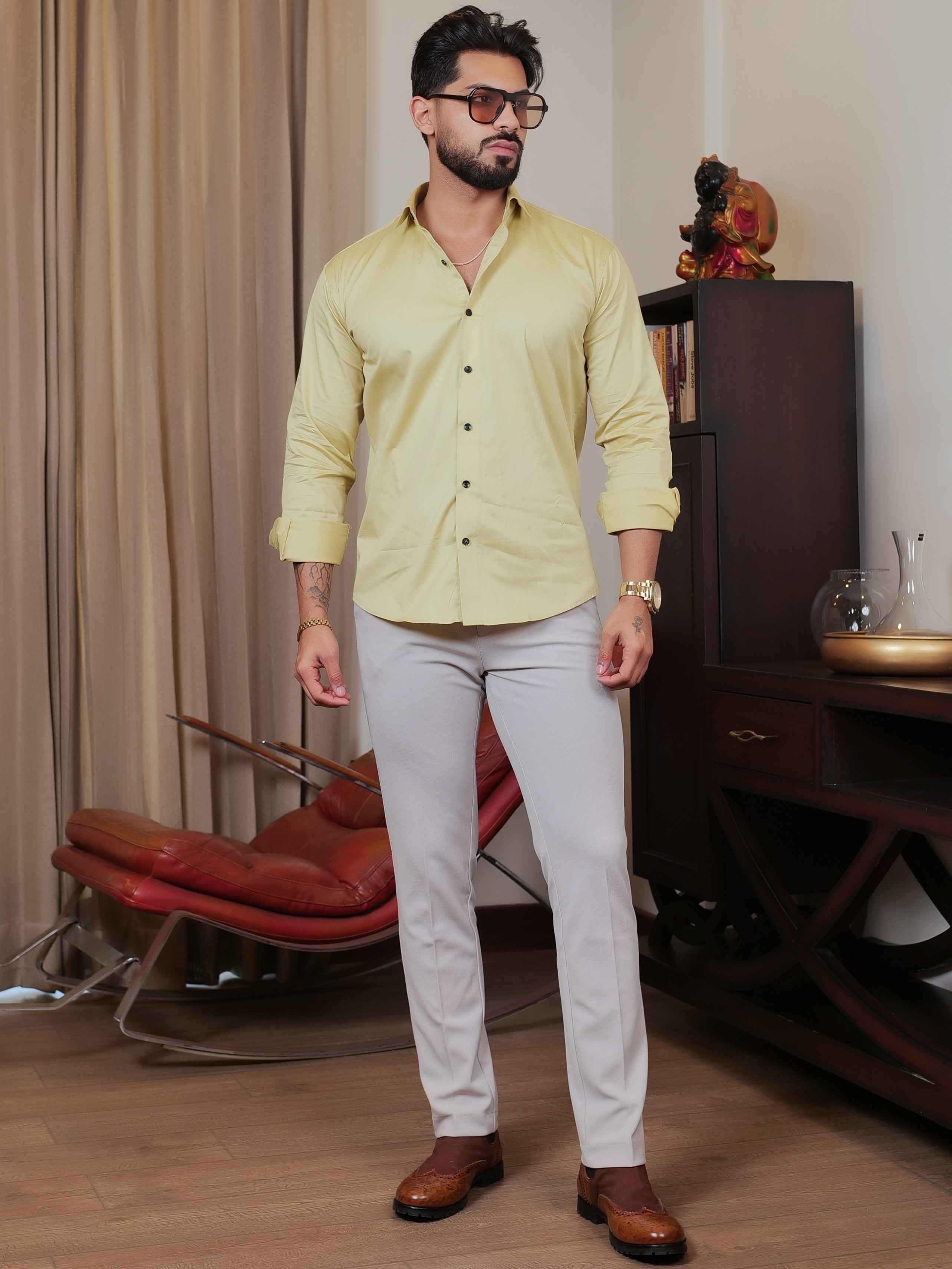FOOMER FORMY DARK YELLOW LUXURY SATIN SHIRT FOR MEN'S