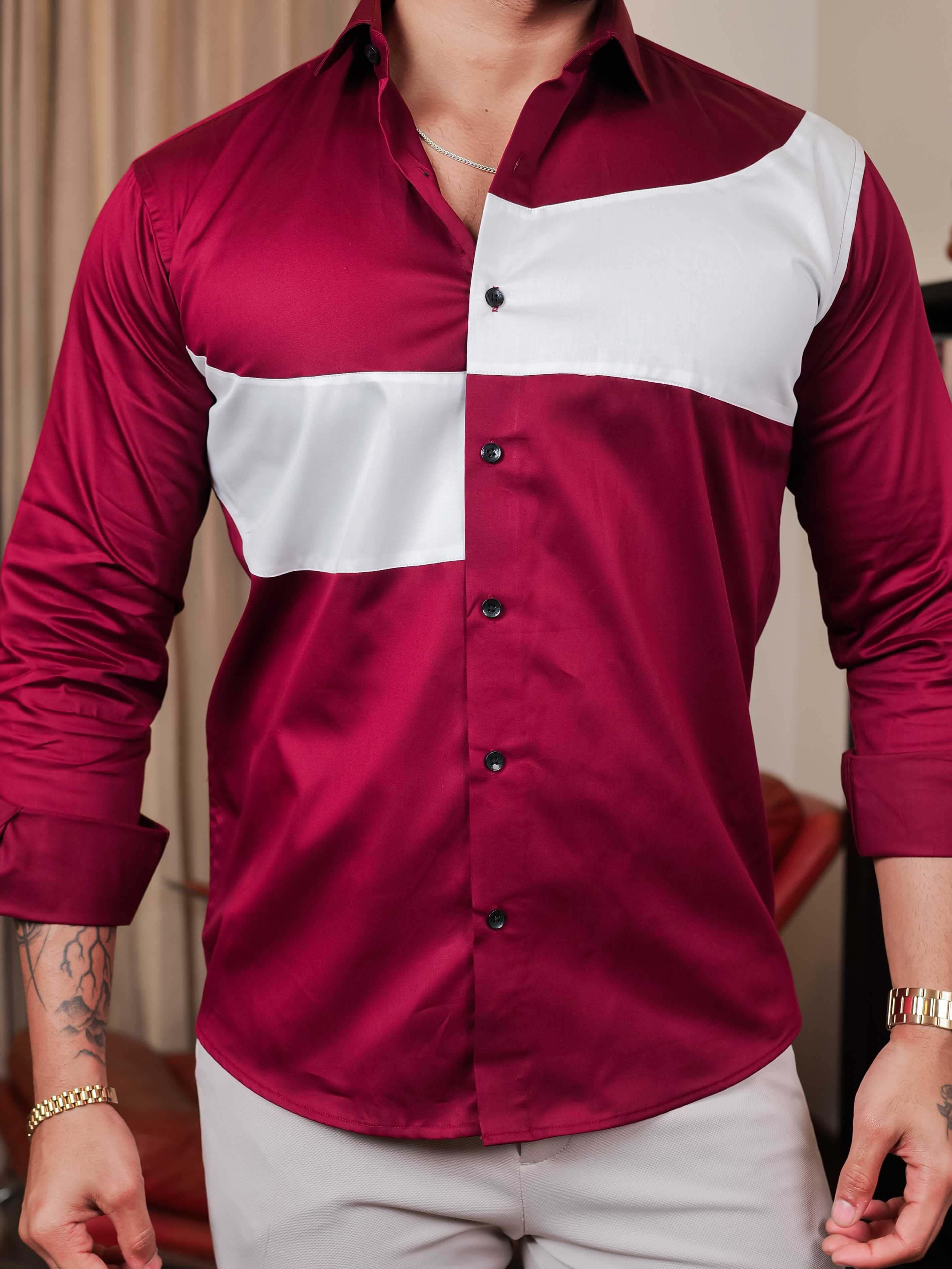 FOOMER MAROON CUT N SEW DESIGNER SHIRT FOR MEN'S