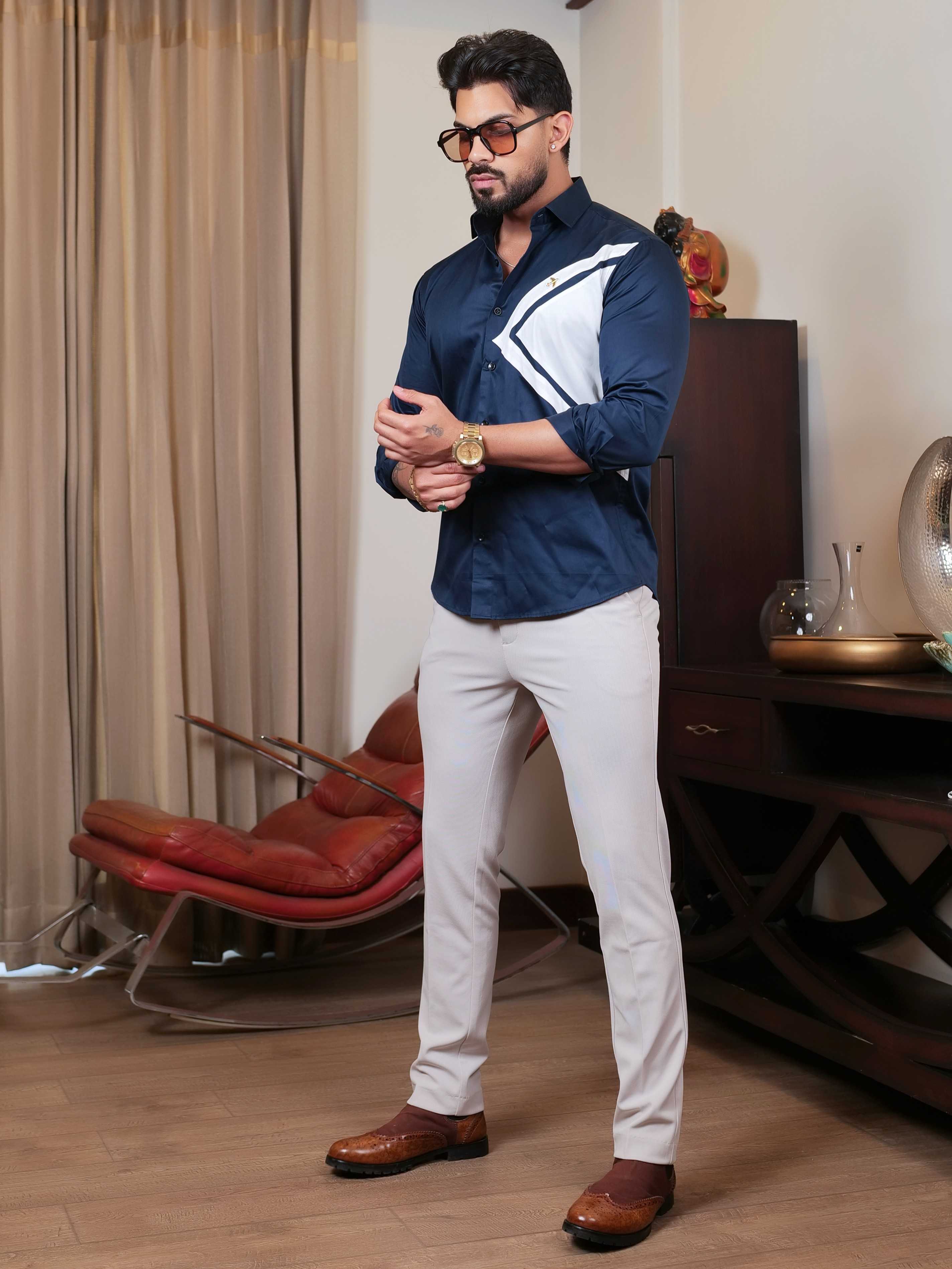 FOOMER NAVY CUT N SEW DESIGNER SHIRT FOR MEN'S