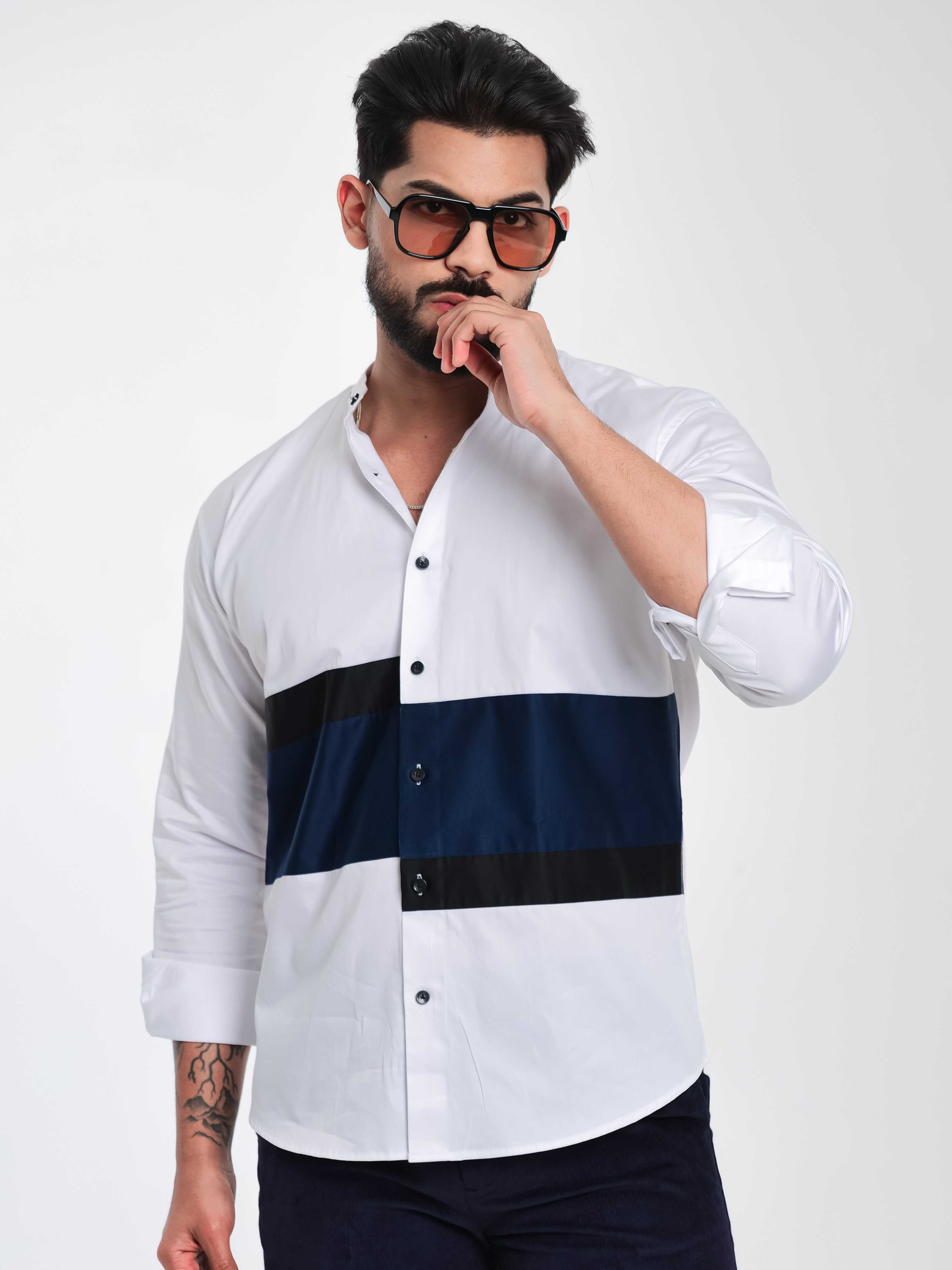 FOOMER WHITE CUT N SEW DESIGNER SHIRT FOR MEN'S