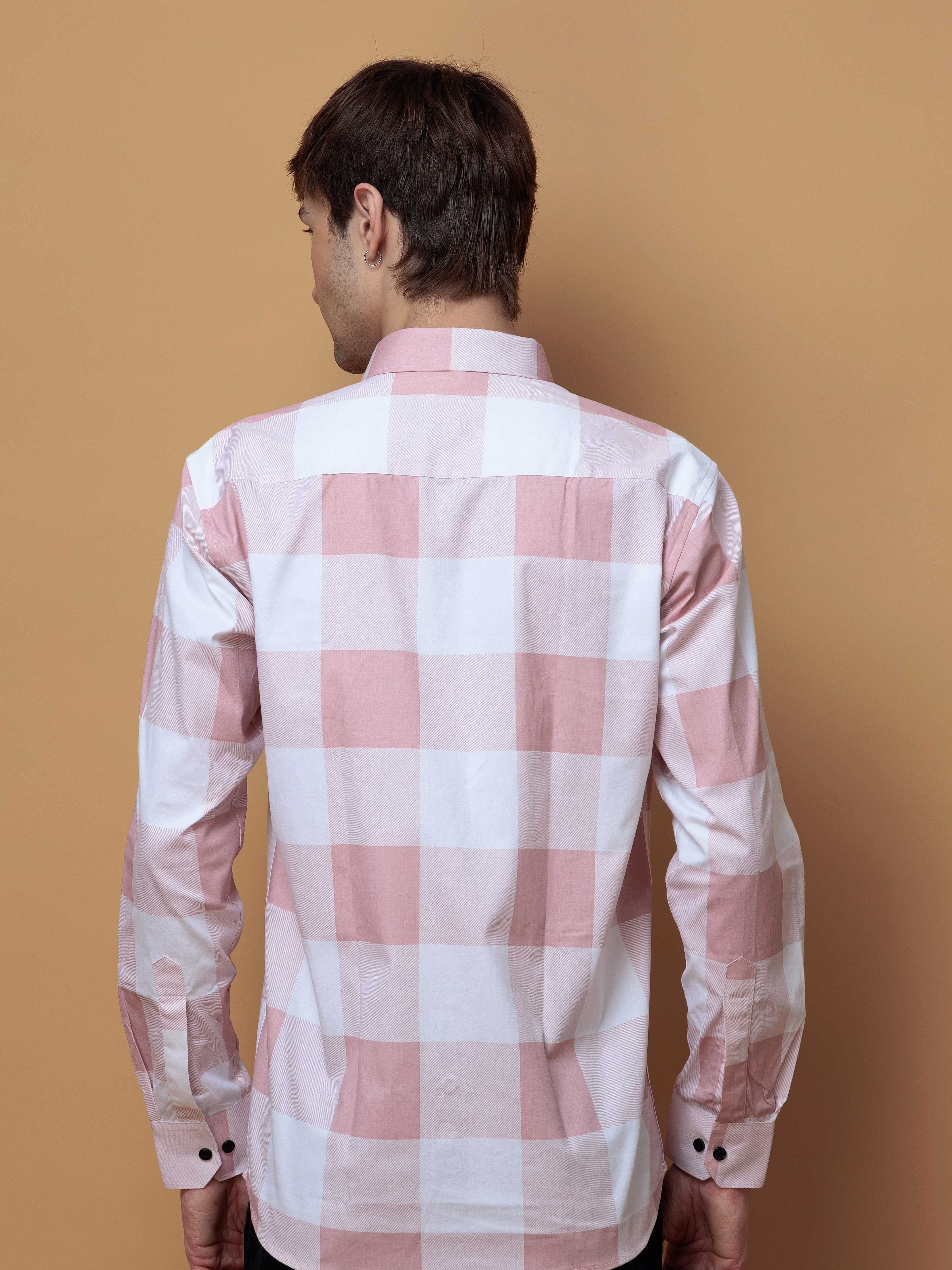 FOOMER SQUARE PEACH CHECKED COTTON CASUAL SHIRT FOR MEN'S