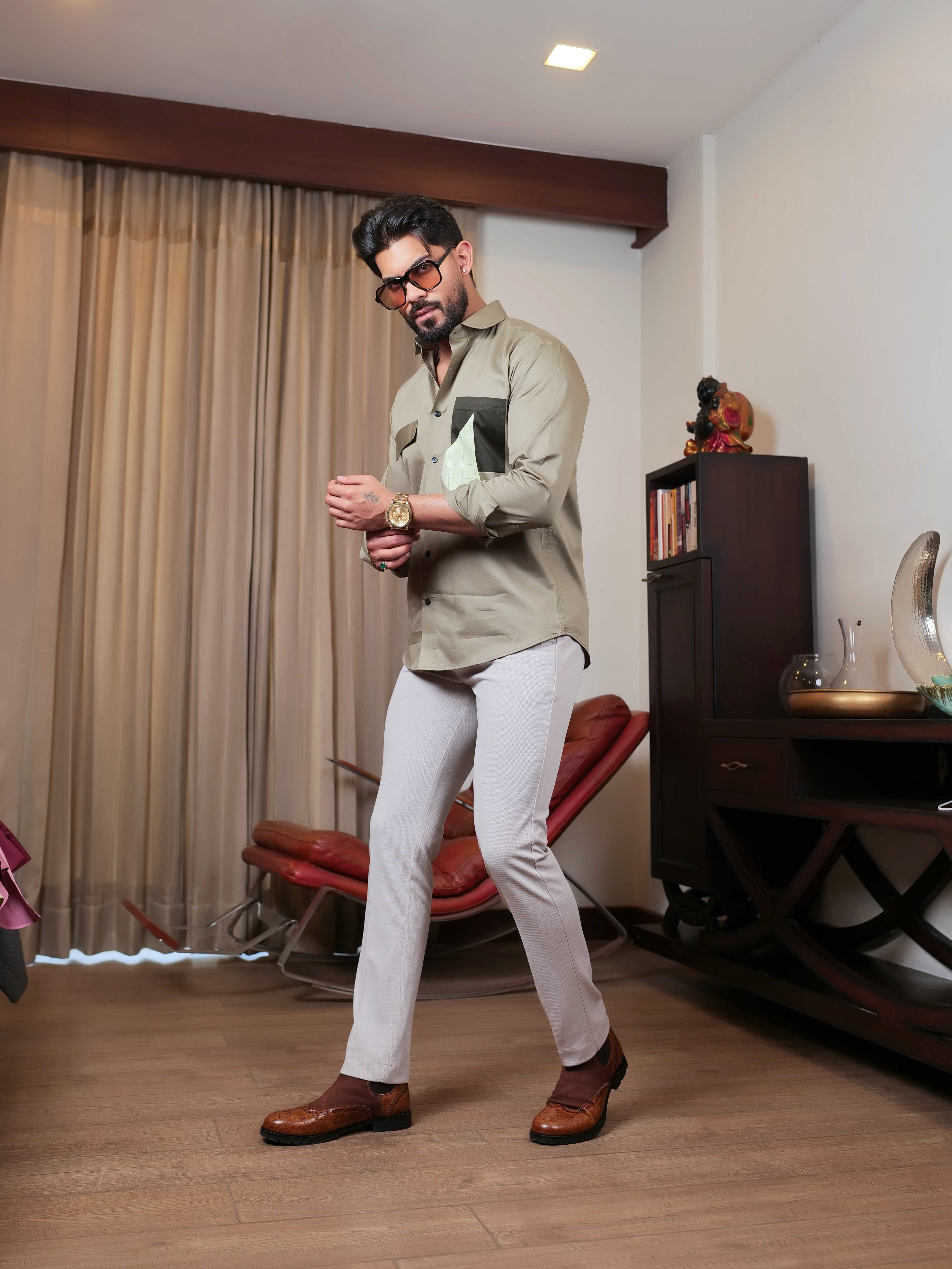 FOOMER GREEN DESIGNER SHIRT FOR MEN'S