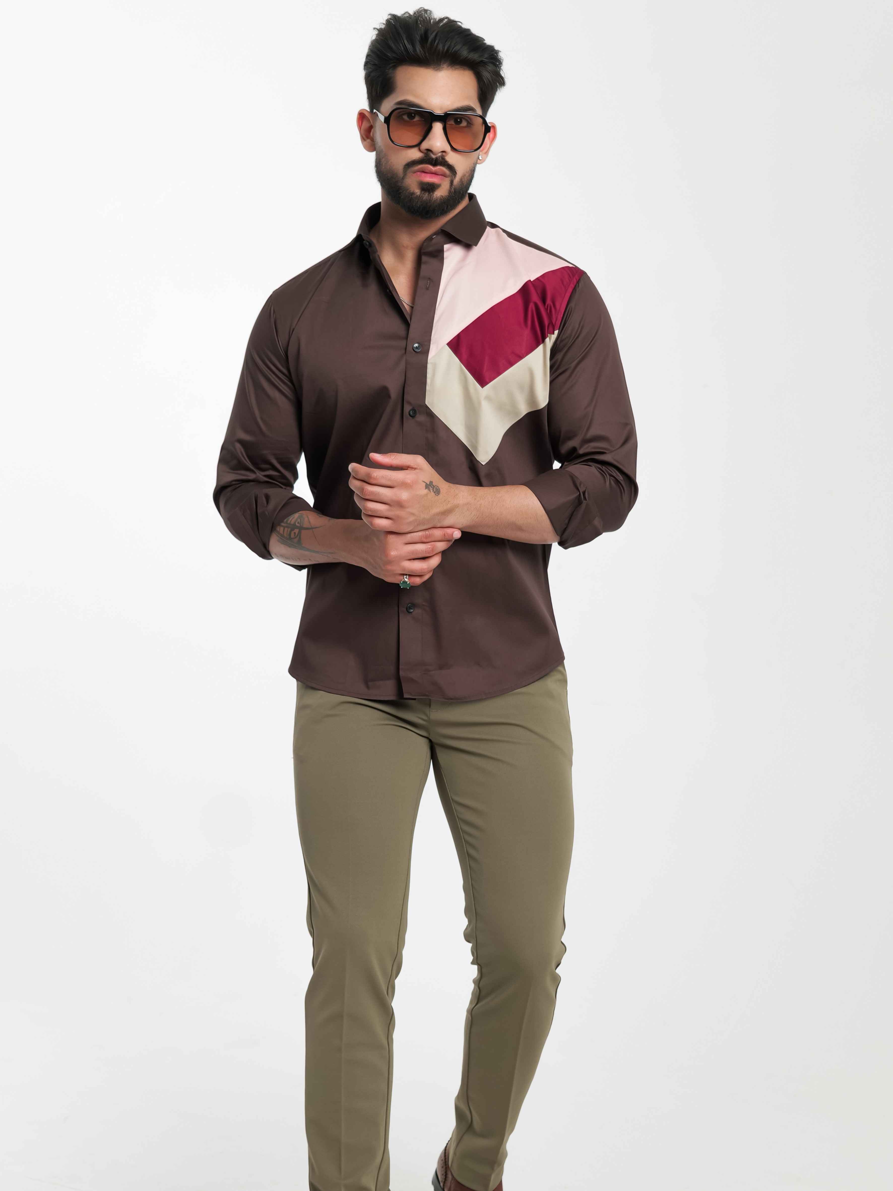 FOOMER BROWN CUT N SEW DESIGNER SHIRT FOR MEN'S