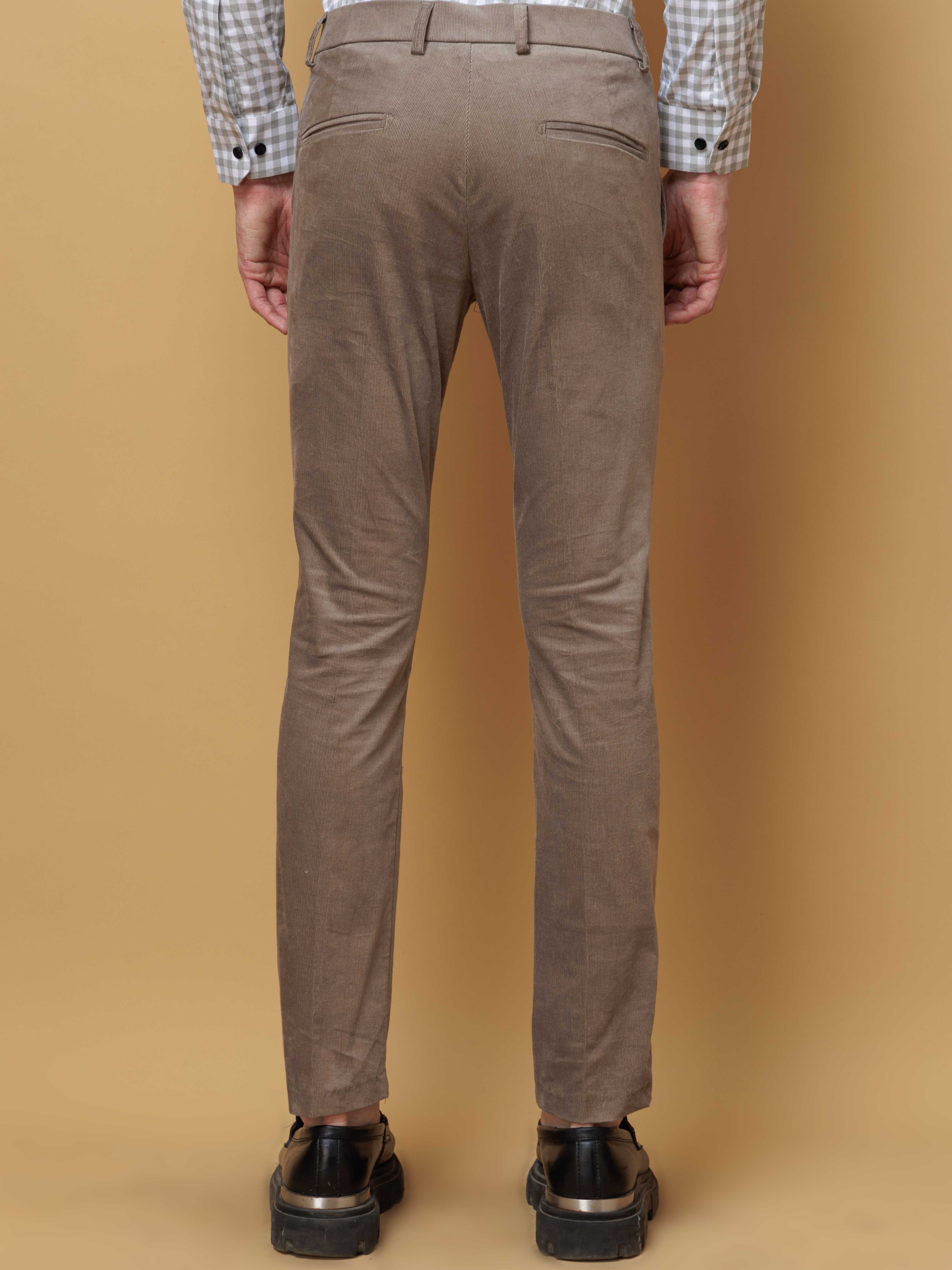 FOOMER BEIGE CORDUROY RELAXED FIT TROUSERS FOR MEN'S