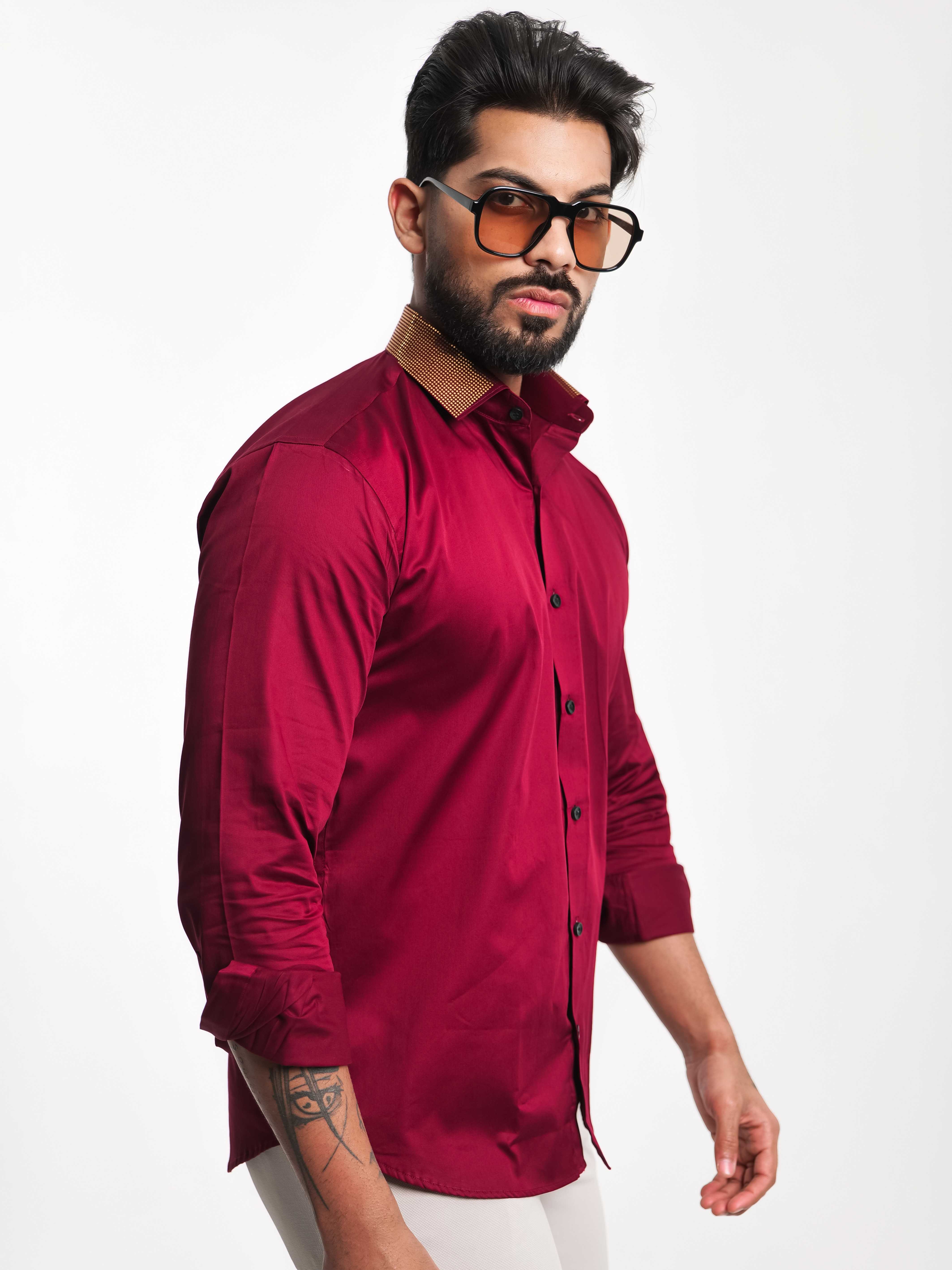 FOOMER MAROON COLLAR SEQUENCE DESIGNER SHIRT FOR MEN'S