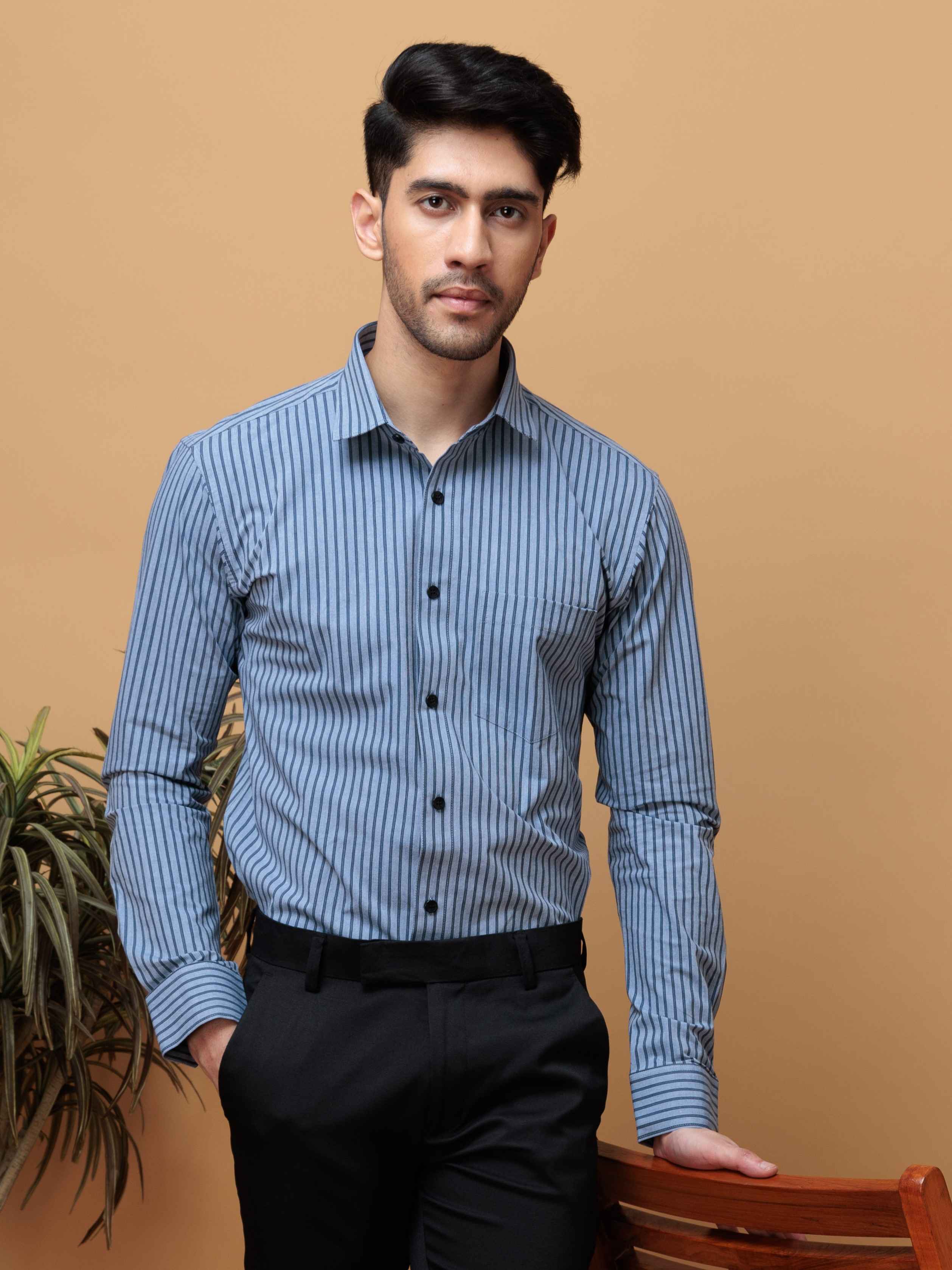 BLUE STRIPES COTTON REGULAR FIT MEN'S CASUAL SHIRT FOR MEN'S