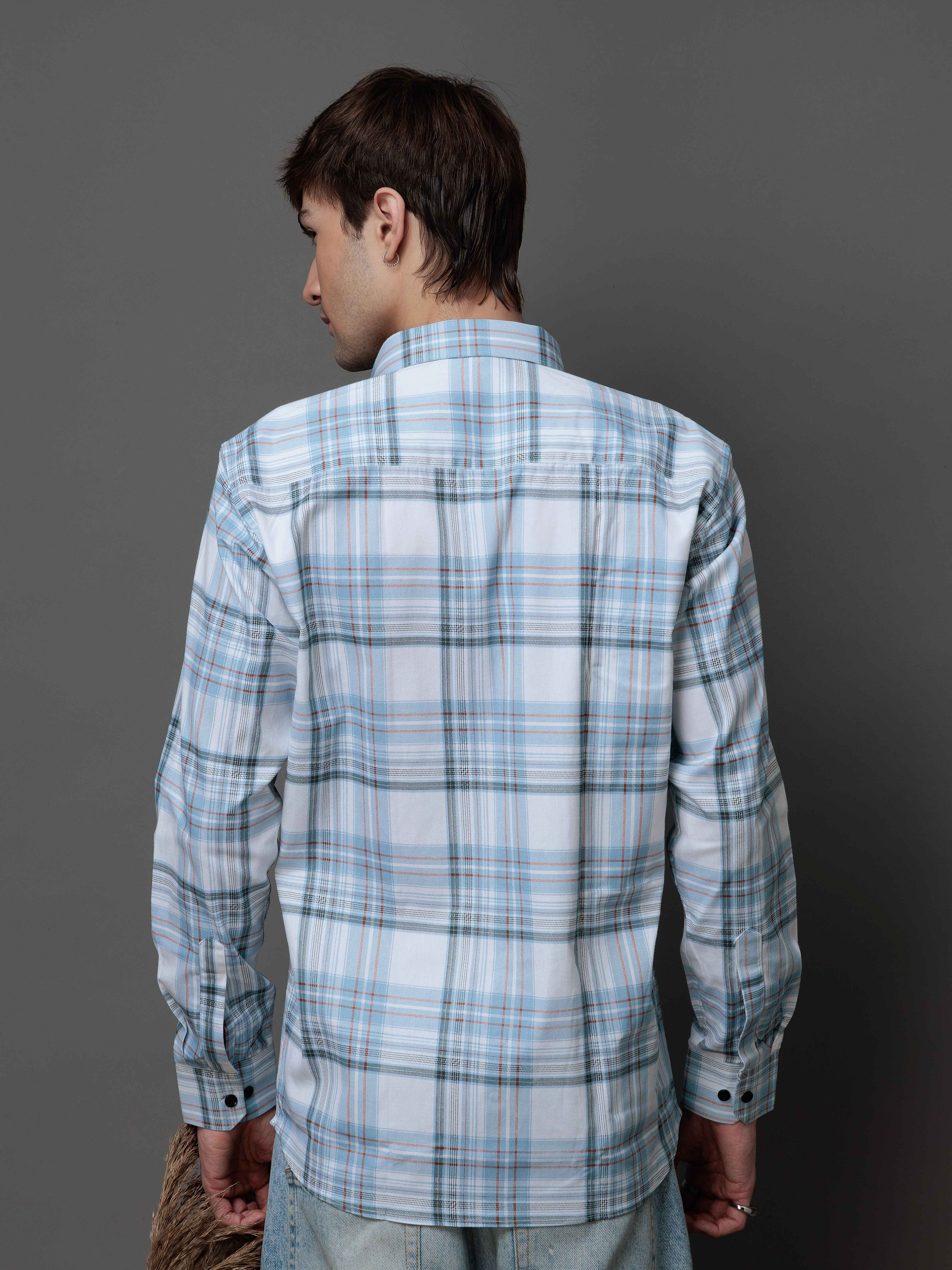 BOX SKY CHECKED COTTON CASUAL SHIRT FOR MEN'S