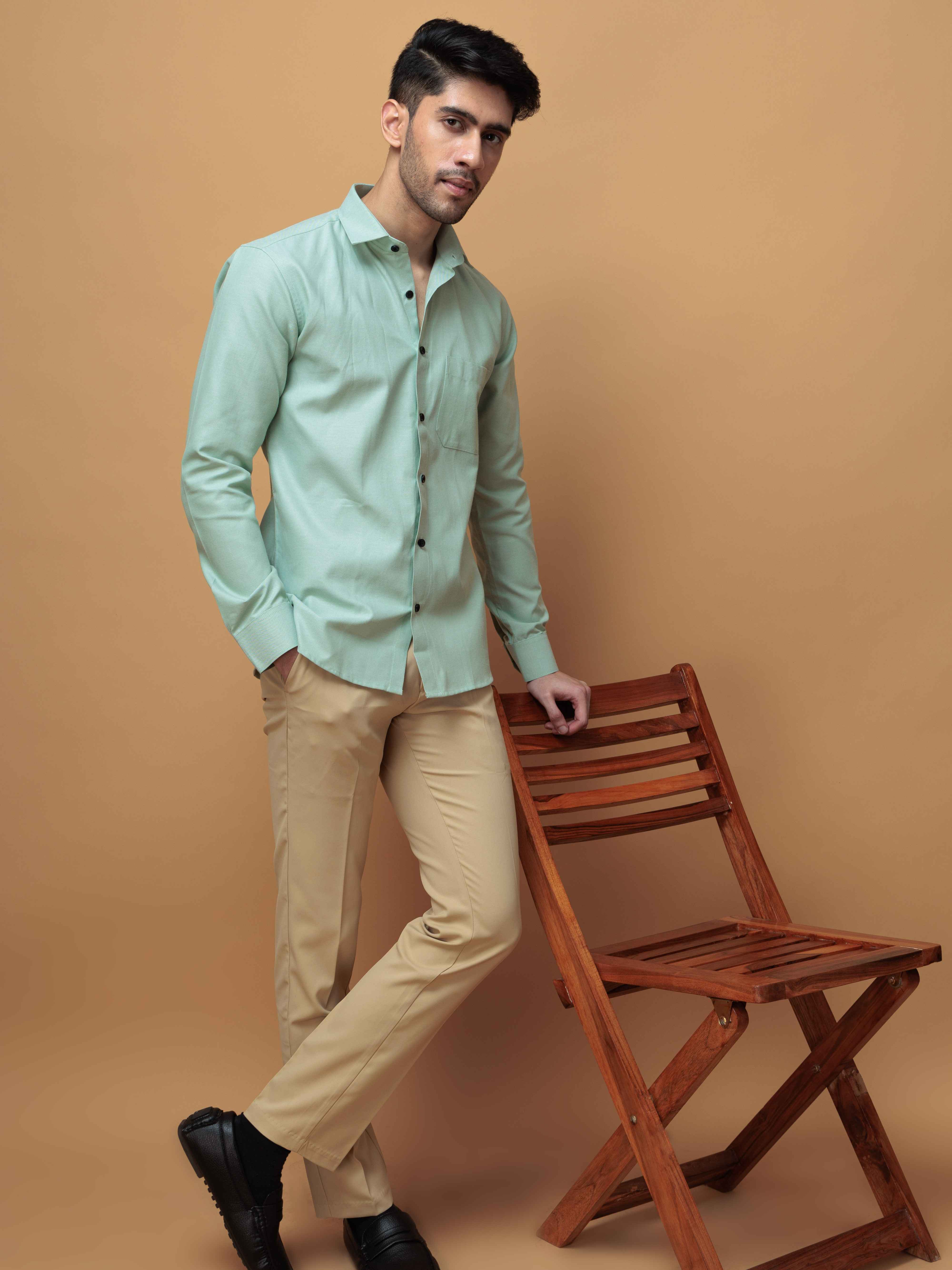 FORMAL GREEN PLAIN OXFORD COTTON CASUAL SHIRT FOR MEN'S