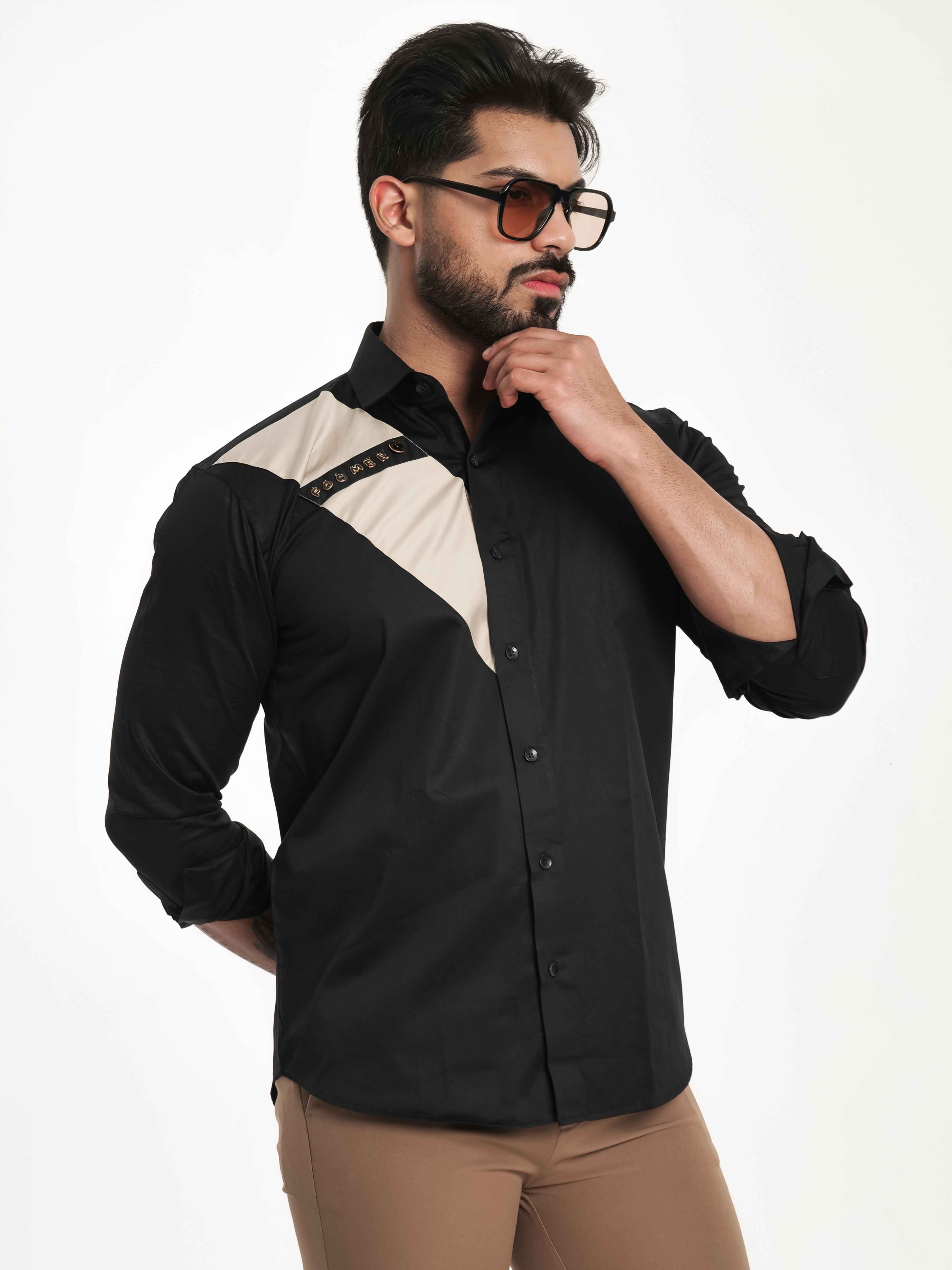 FOOMER BLACK CUT N SEW DESIGNER SHIRT FOR MEN'S