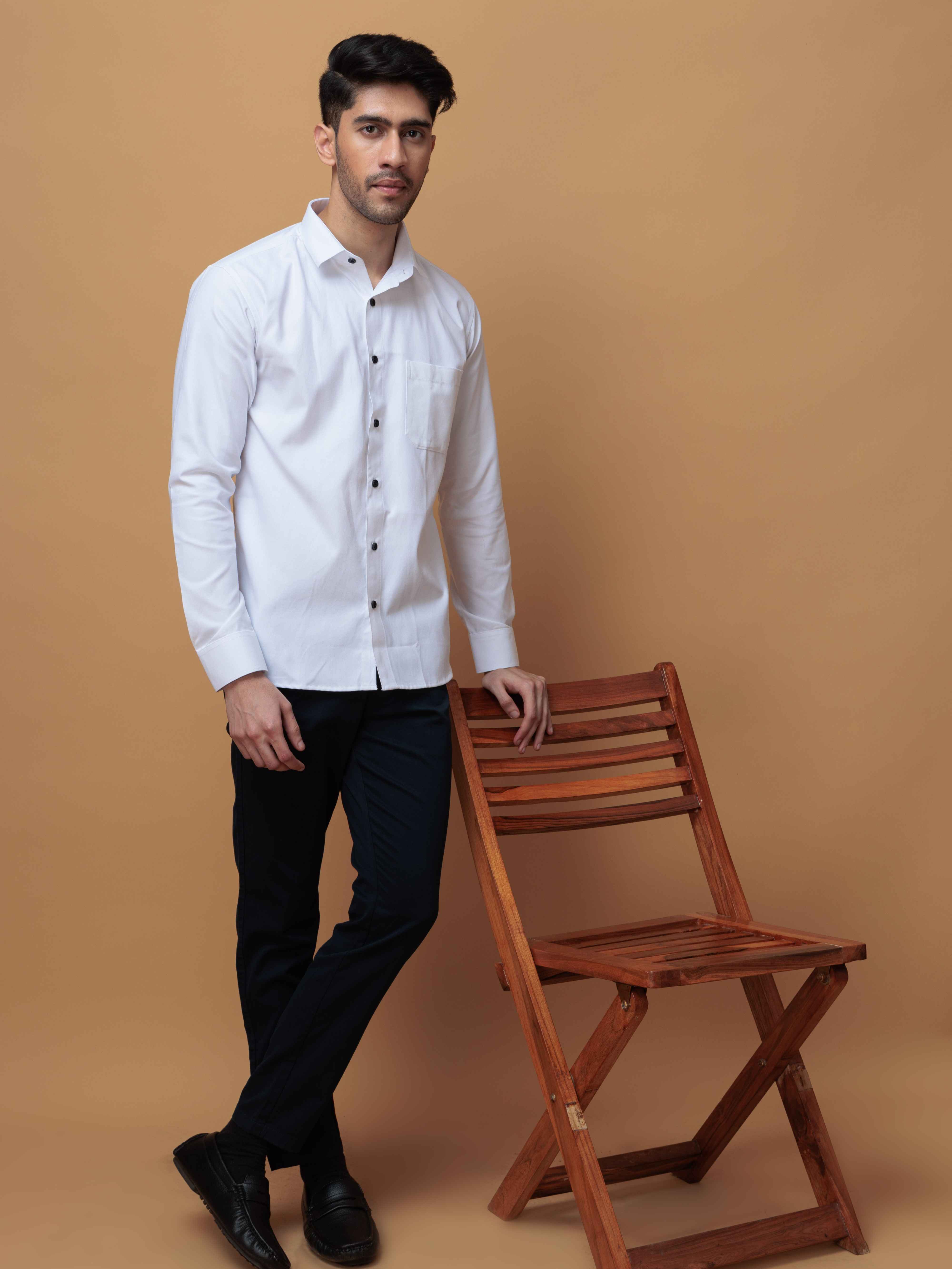 FORMAL WHITE PLAIN OXFORD COTTON CASUAL SHIRT FOR MEN'S