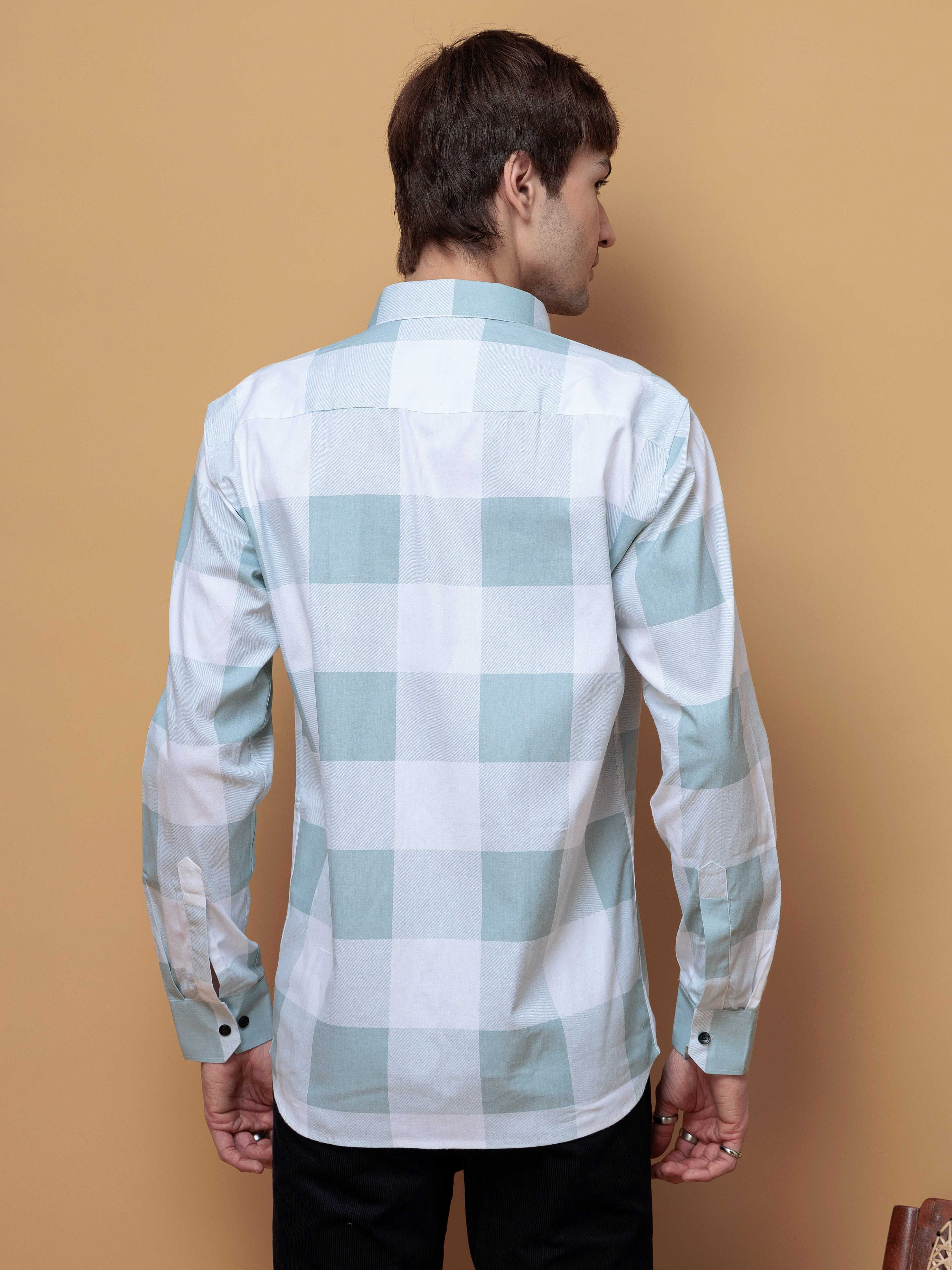 FOOMER GREEN CHECKS COTTON CASUAL SHIRT FOR MEN'S